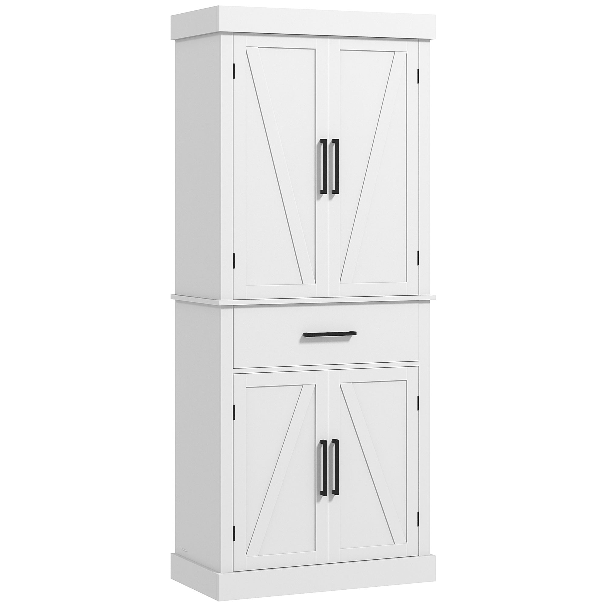 HOMCOM 72" Tall Kitchen Pantry Cabinet, Farmhouse Freestanding Storage Cabinet with Doors and Shelves, Kitchen Cabinet with Drawer and Adjustable Shelves, White