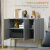 HOMCOM Accent Cabinet, Sideboard Buffet Cabinet, Modern Storage Cabinet with Gold Legs, Soft Close, Adjustable Shelves, Grey