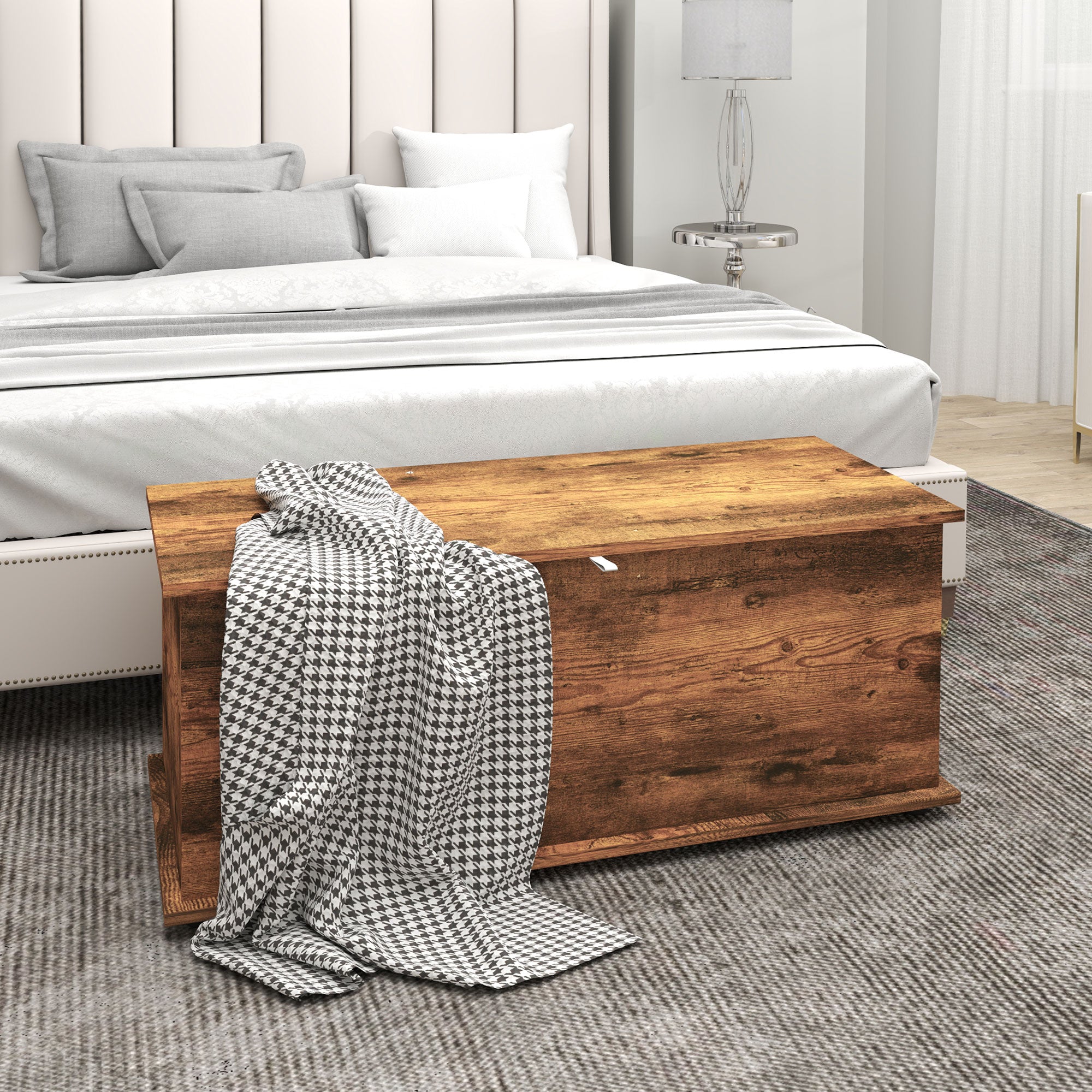 HOMCOM 39.5" Lift Top Storage Chest with 2 Safety Hinges, Storage Box Organizer with Flip-Top Lid, Entryway Bench, Rustic Brown