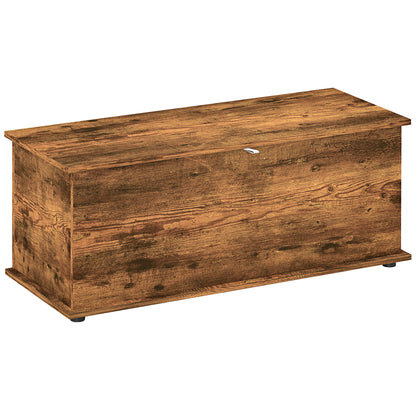 HOMCOM 39.5" Lift Top Storage Chest with 2 Safety Hinges, Storage Box Organizer with Flip-Top Lid, Entryway Bench, Rustic Brown