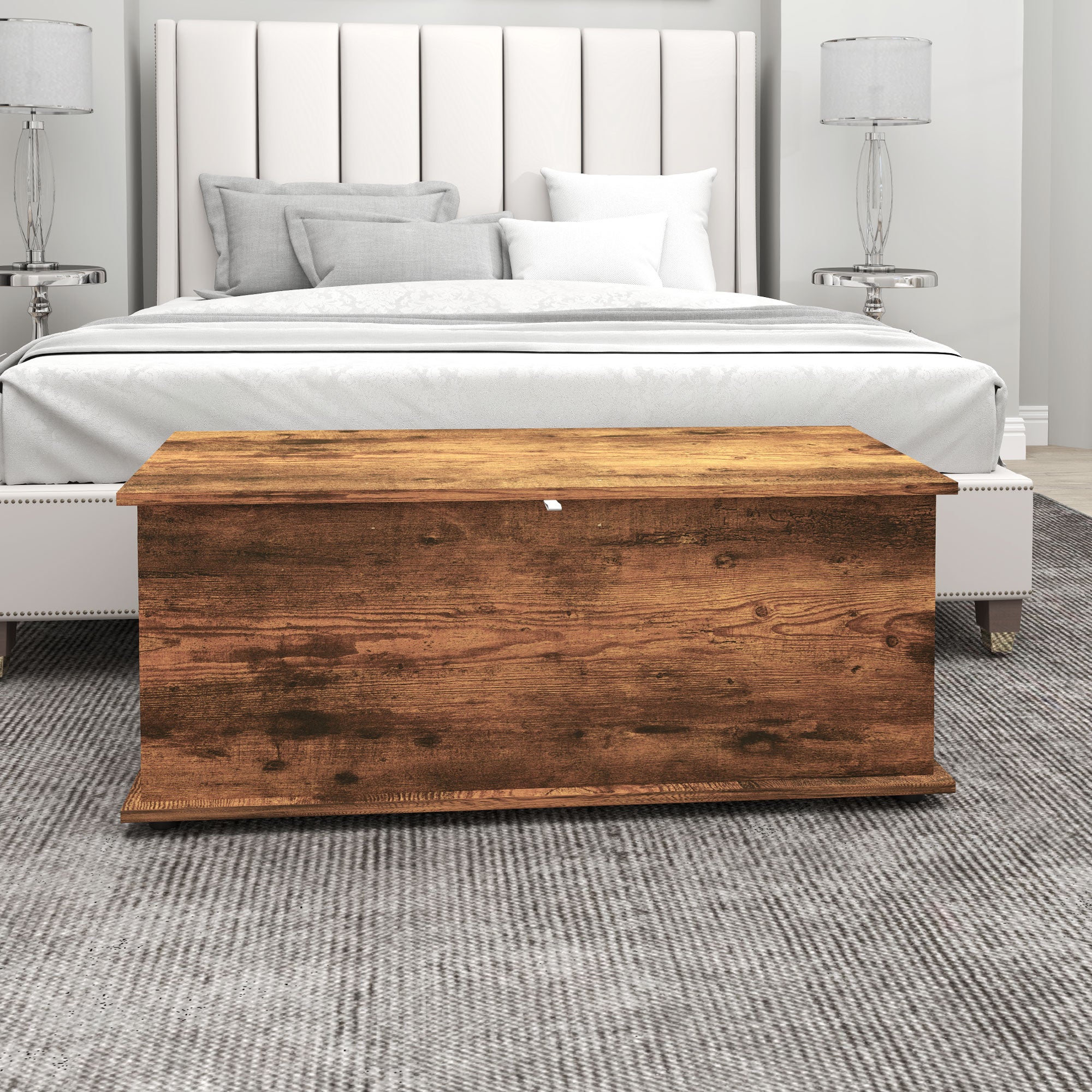 HOMCOM 39.5" Lift Top Storage Chest with 2 Safety Hinges, Storage Box Organizer with Flip-Top Lid, Entryway Bench, Rustic Brown
