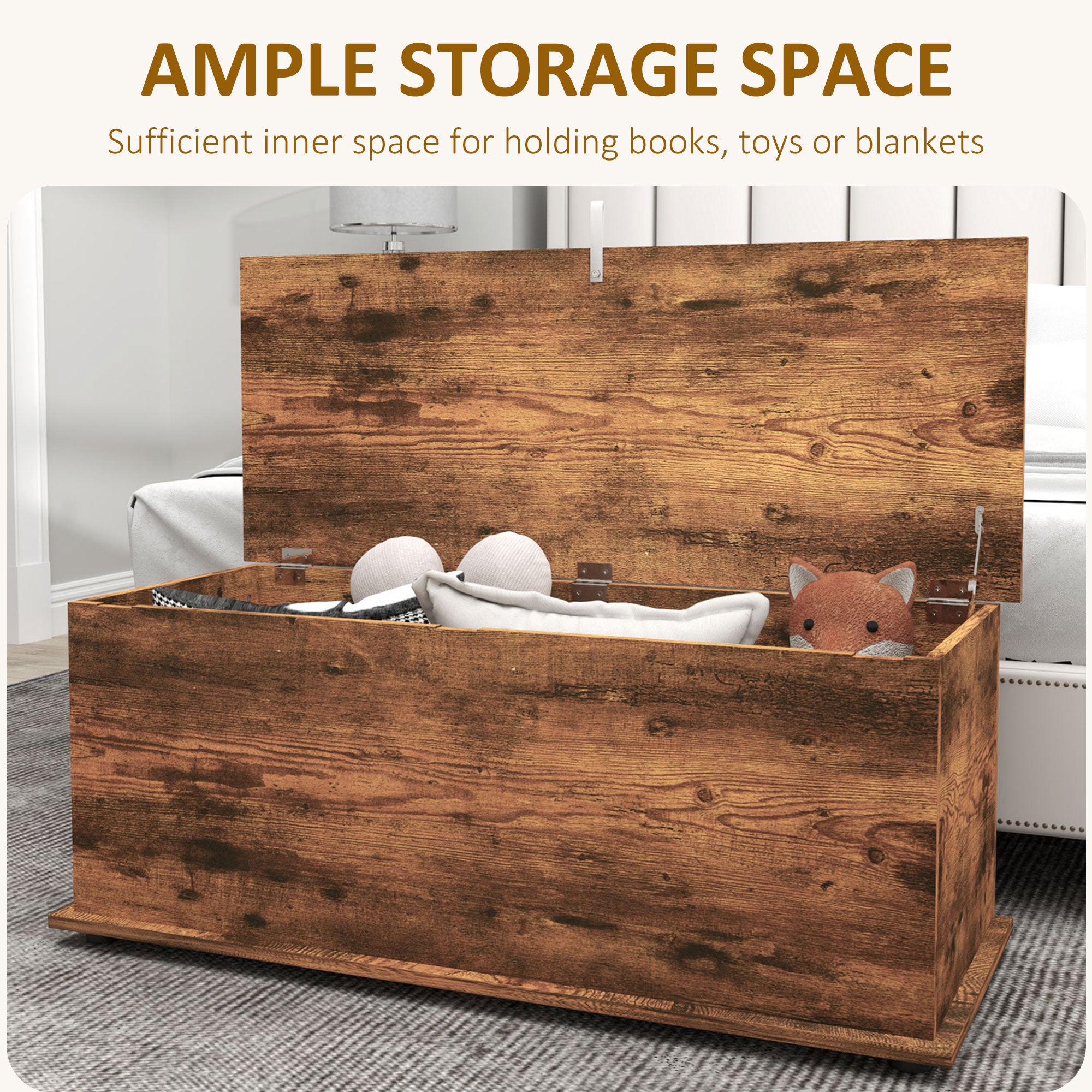 HOMCOM 39.5" Lift Top Storage Chest with 2 Safety Hinges, Storage Box Organizer with Flip-Top Lid, Entryway Bench, Rustic Brown