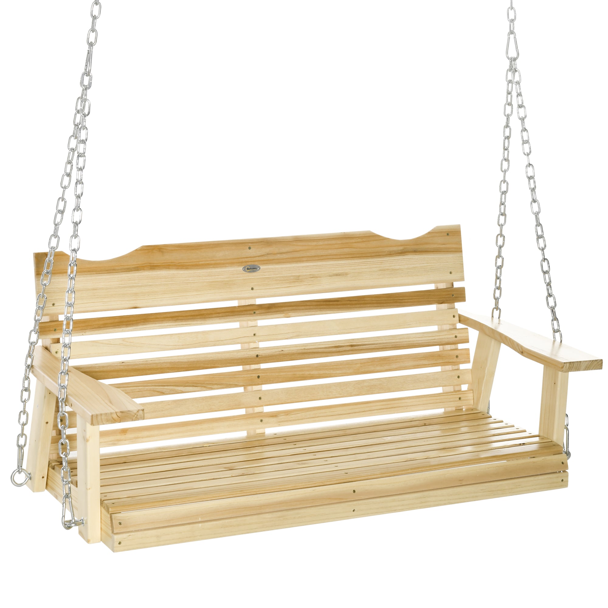 Outsunny 2-Seater Wood Porch Swing, Patio Swing Bench with Adjustable Hanging Chains for Deck, Patio, Garden, Backyard, Natural Wood