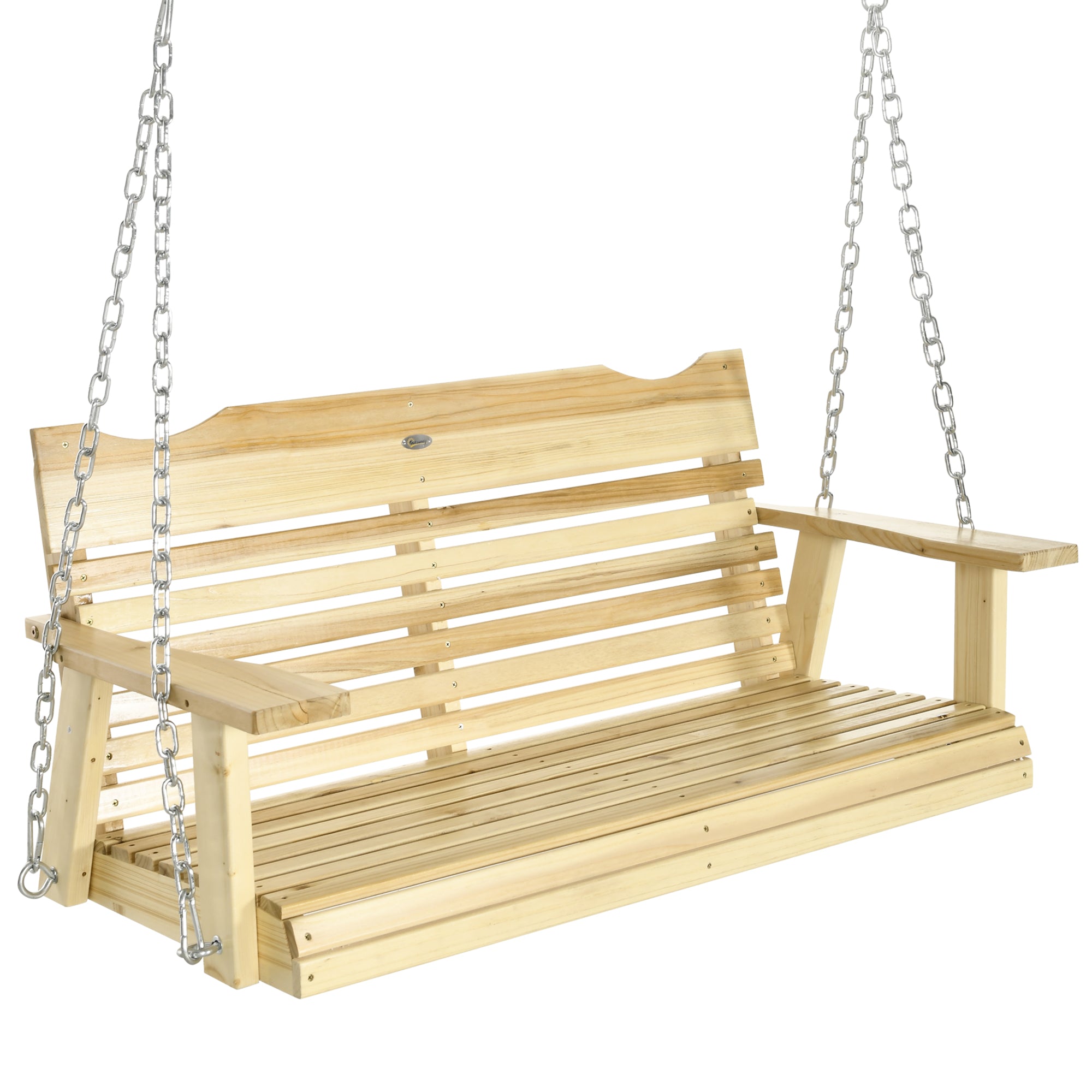 Outsunny 2-Seater Wood Porch Swing, Patio Swing Bench with Adjustable Hanging Chains for Deck, Patio, Garden, Backyard, Natural Wood