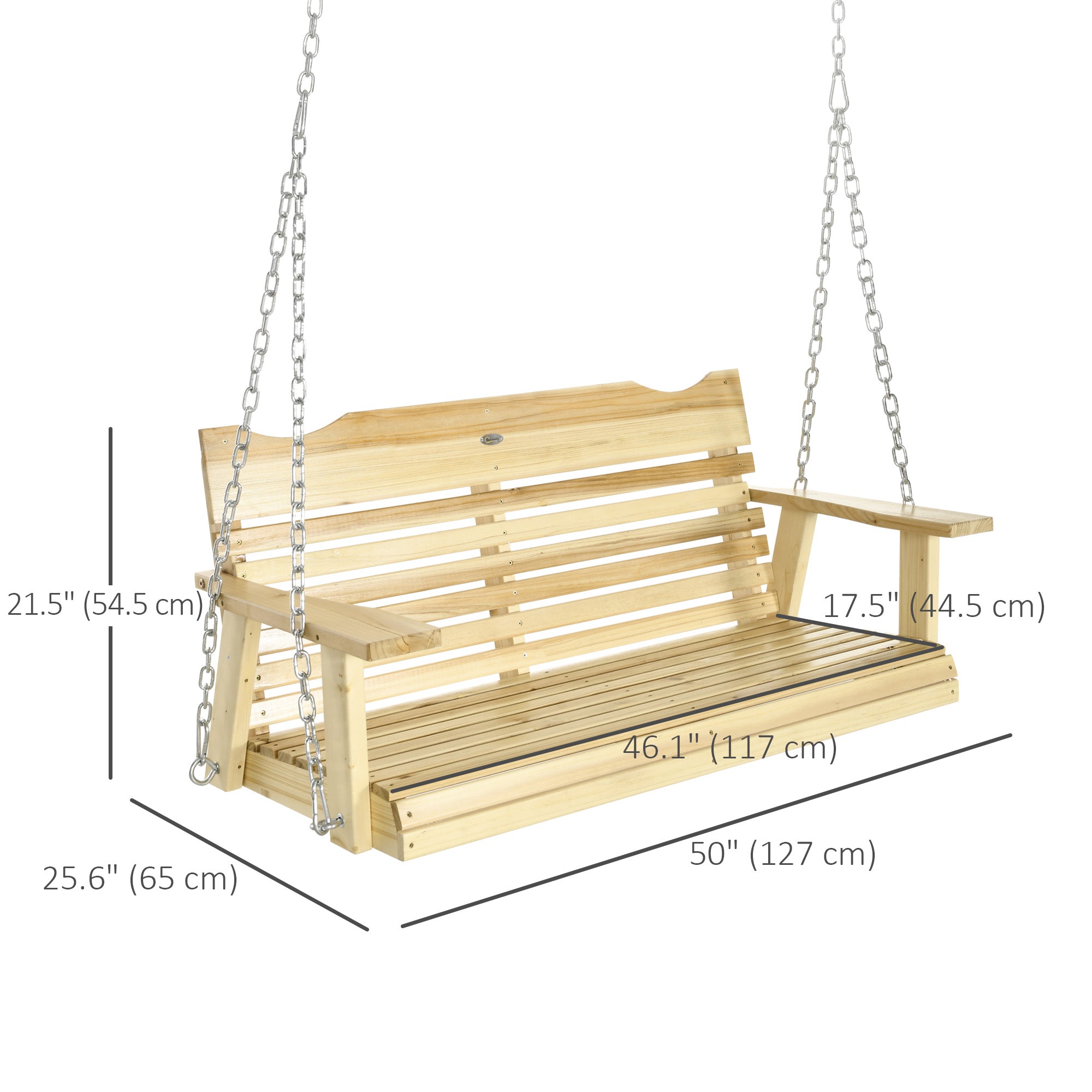 Outsunny 2-Seater Wood Porch Swing, Patio Swing Bench with Adjustable Hanging Chains for Deck, Patio, Garden, Backyard, Natural Wood