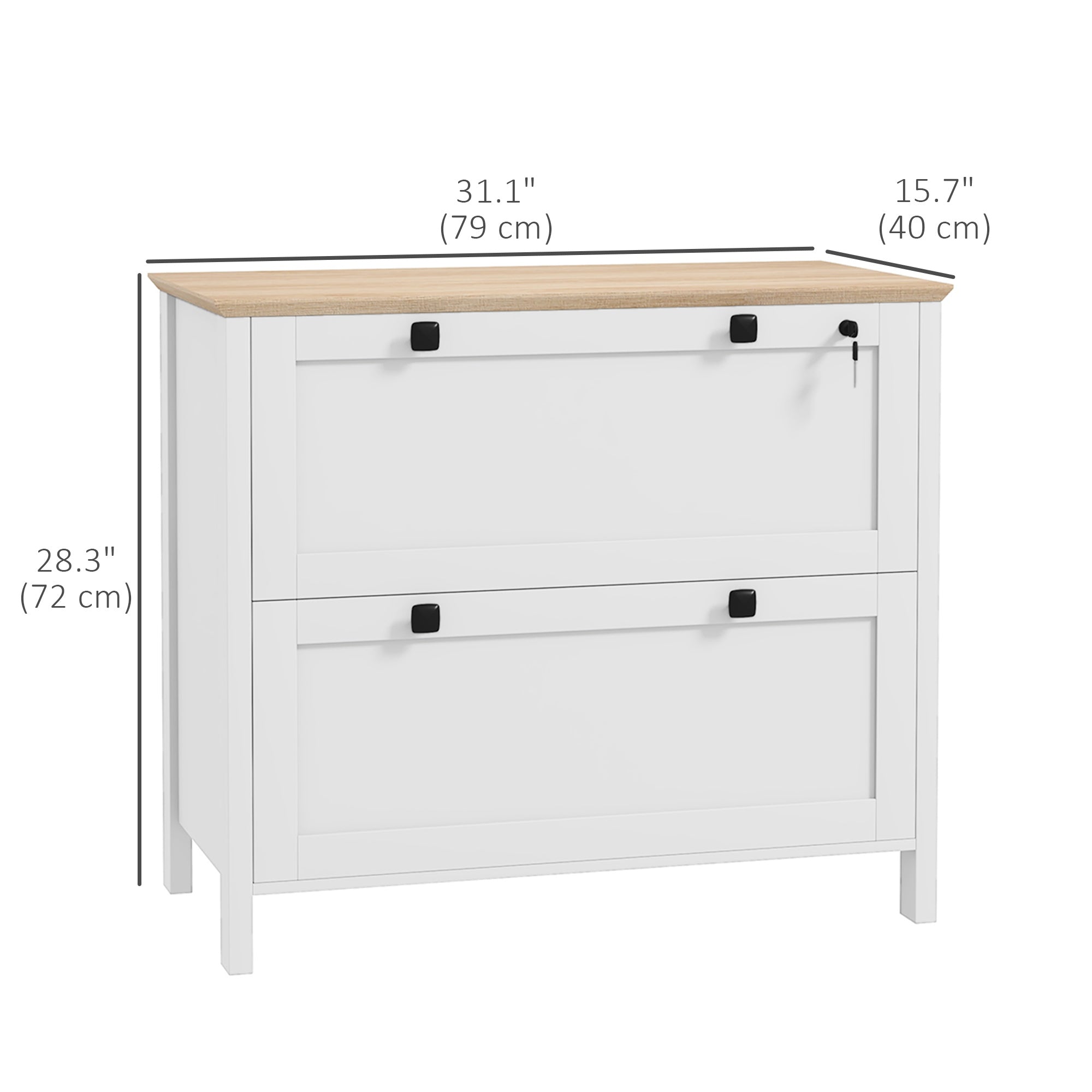 HOMCOM Lateral File Cabinet with 2 Drawer, Lockable Filing Cabinet with Adjustable Hanging Bar for Letter, A4 and Legal Size, White