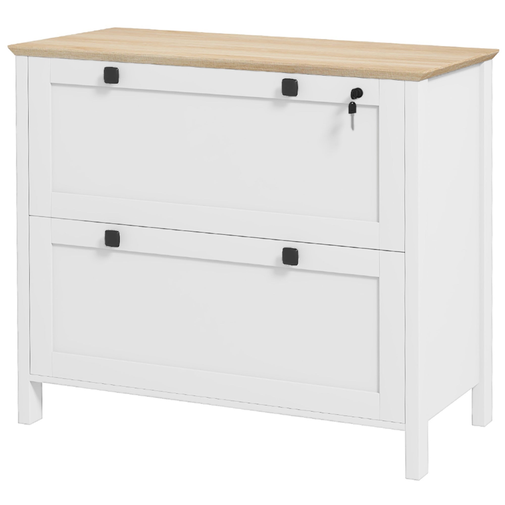 HOMCOM Lateral File Cabinet with 2 Drawer, Lockable Filing Cabinet with Adjustable Hanging Bar for Letter, A4 and Legal Size, White