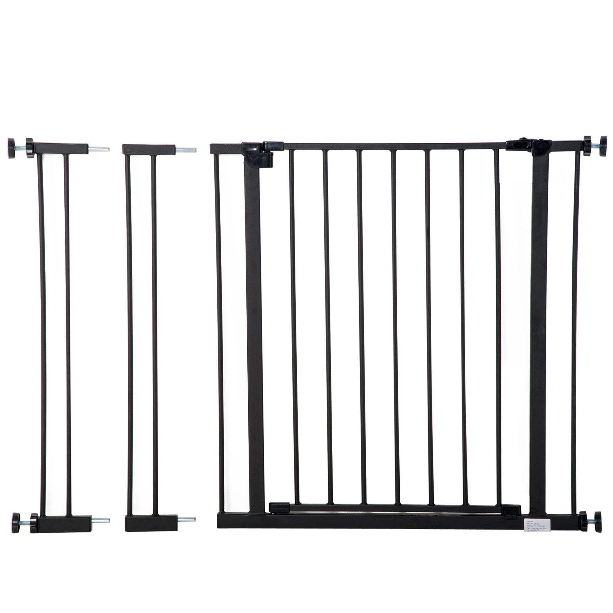 PawHut 30 Inch Tall Pet Gate with Door Dog Gate and Barrier Indoor for Stairs Includes 4", 6" Extensions Kit, Pressure-Mounted Safety Gate, Black