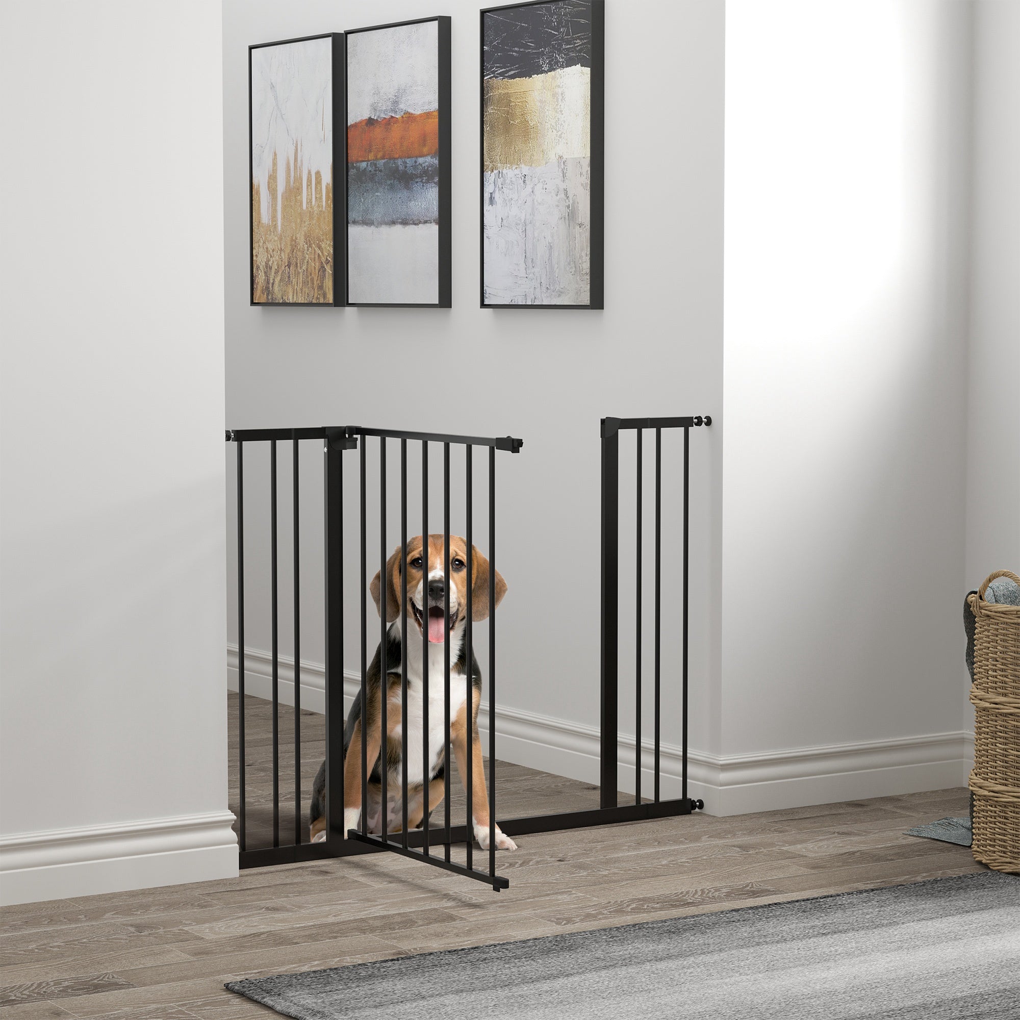 PawHut Dog Gate Pet Safety Gate Stair Barrier Pressure Fit Adjustable 76-82/86-97/101-107 cm, Black