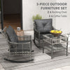 Outsunny 3 Pieces Outdoor PE Rattan Rocking Chair Set, Patio Wicker Rocker Chair Bistro set with Padded Cushions and Storage, for Garden Backyard Porch, Mixed Grey