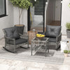 Outsunny 3 Pieces Outdoor PE Rattan Rocking Chair Set, Patio Wicker Rocker Chair Bistro set with Padded Cushions and Storage, for Garden Backyard Porch, Mixed Grey