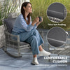 Outsunny 3 Pieces Outdoor PE Rattan Rocking Chair Set, Patio Wicker Rocker Chair Bistro set with Padded Cushions and Storage, for Garden Backyard Porch, Mixed Grey