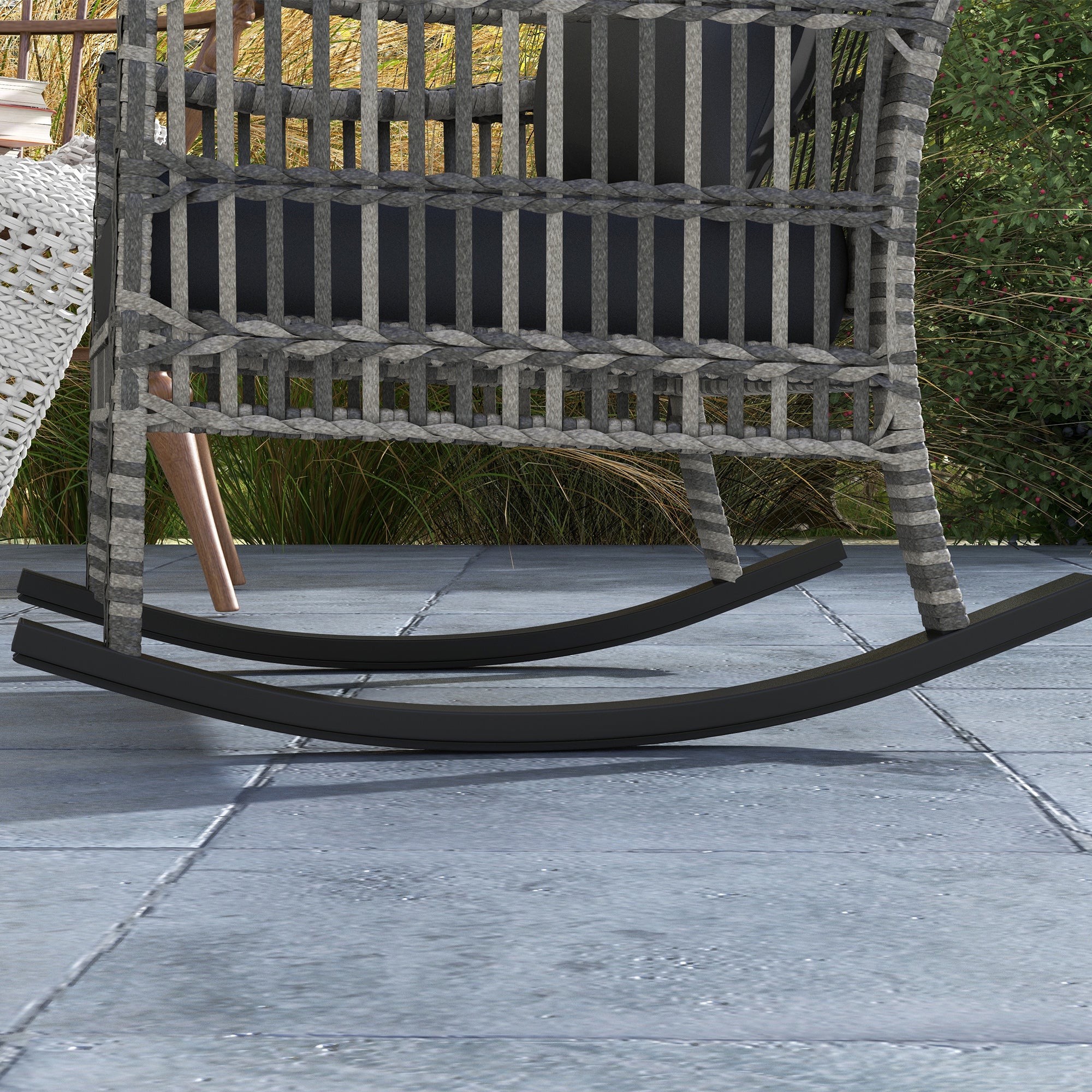 Outsunny 3 Pieces Outdoor PE Rattan Rocking Chair Set, Patio Wicker Rocker Chair Bistro set with Padded Cushions and Storage, for Garden Backyard Porch, Mixed Grey