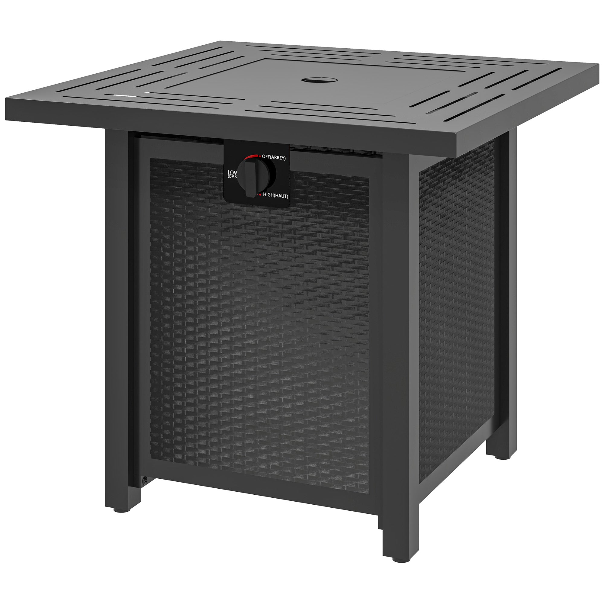 Outsunny Square Gas Fire Pit Table, 40000 BTU Rattan Smokeless Firepit Patio Heater with Protective Cover, Lava Rocks and Lid, Black