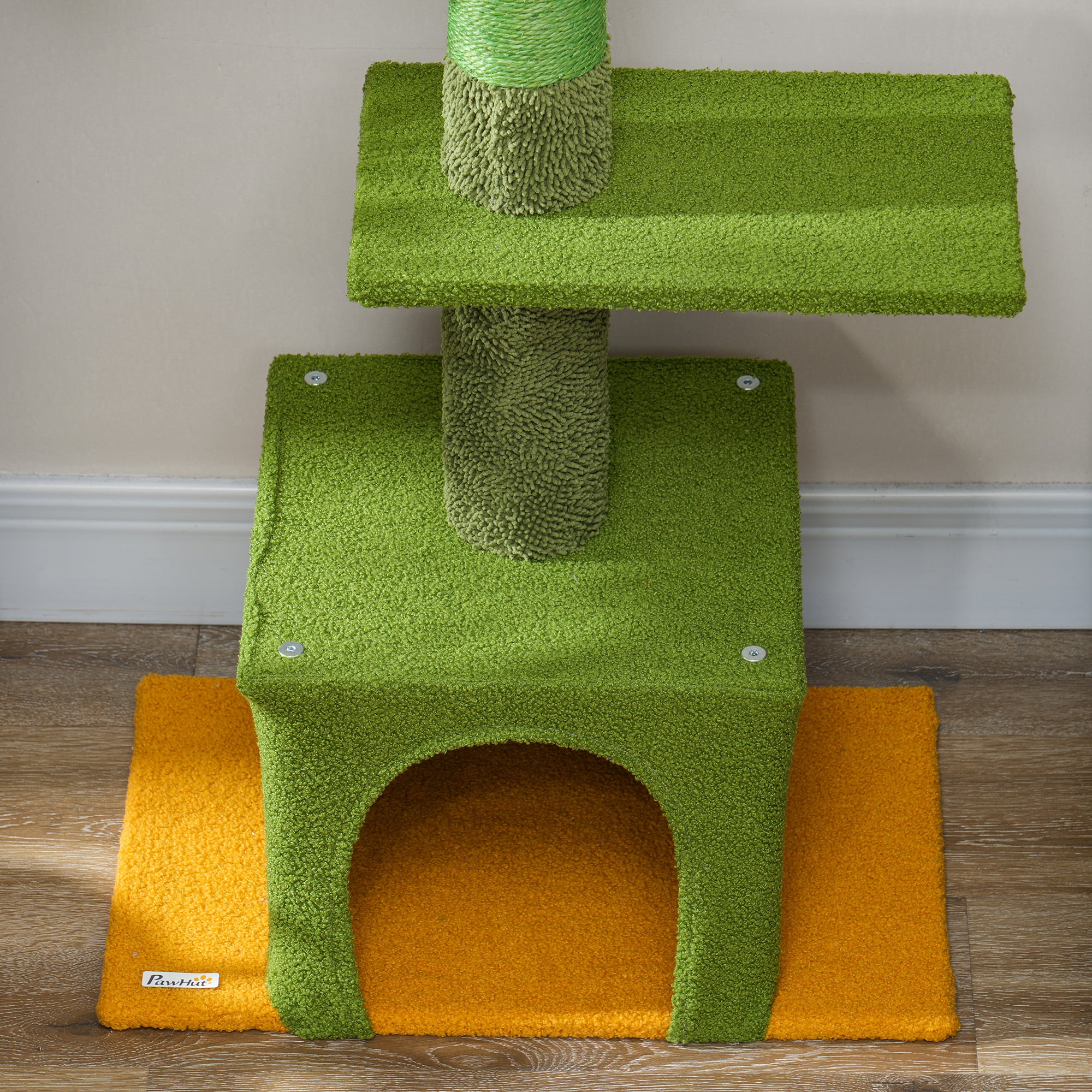 PawHut Floor to Ceiling Cat Tree, Cat Tower with 90.5"-108" Adjustable Height, 5 Tier Activity Centre with Scratching Posts, Hammock, Condo, Toy Ball for Indoor Cats, Green