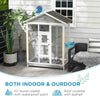 PawHut 65" Bird Cage Large Wooden Aviary for Canary with Standing Pole Nest Slide-out Tray, for Indoor Outdoor, Grey