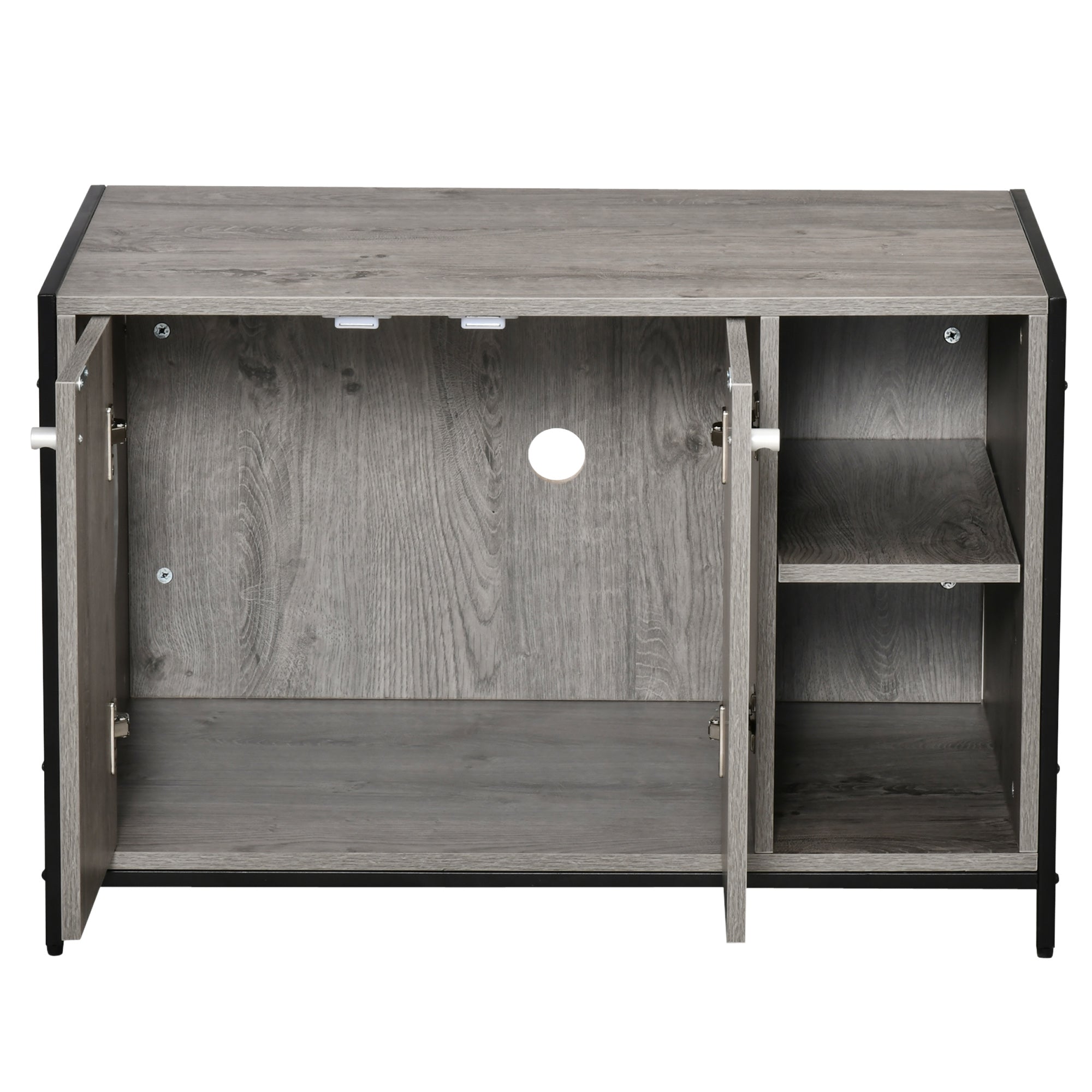PawHut Large Wooden & Steel Cat Litter Box Enclosure, Kitten Washroom End Table, Indoor Hidden Cat House with Magnetic Doors & Storage Shelves, Gray