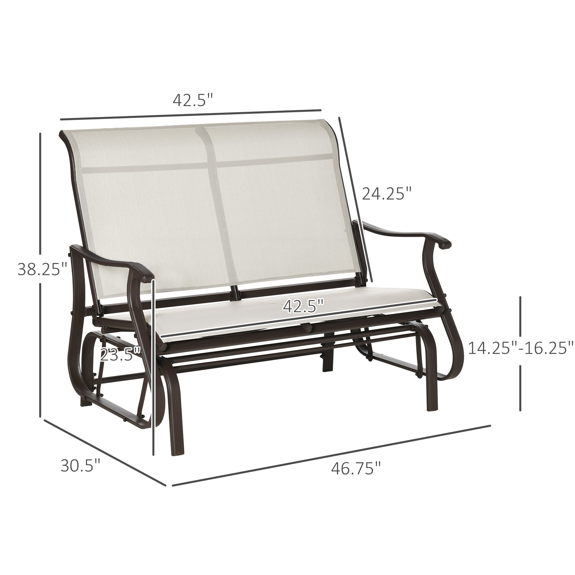 Outsunny 2-Person Outdoor Glider Chair, Patio Glider Rocking Chair with Mesh Seat and Backrest, Steel Frame for Outdoor, Backyard, Cream White