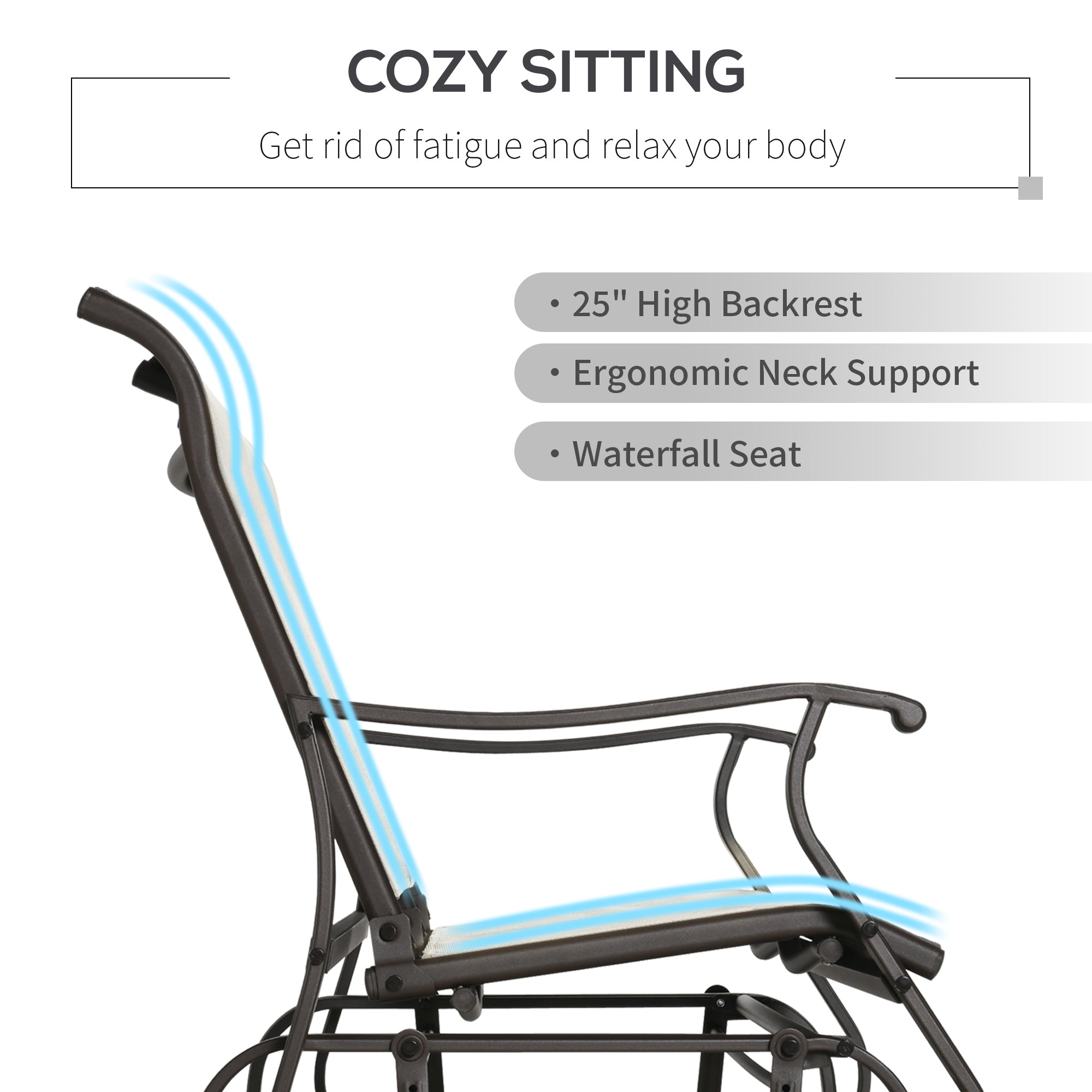 Outsunny 2-Person Outdoor Glider Chair, Patio Glider Rocking Chair with Mesh Seat and Backrest, Steel Frame for Outdoor, Backyard, Cream White