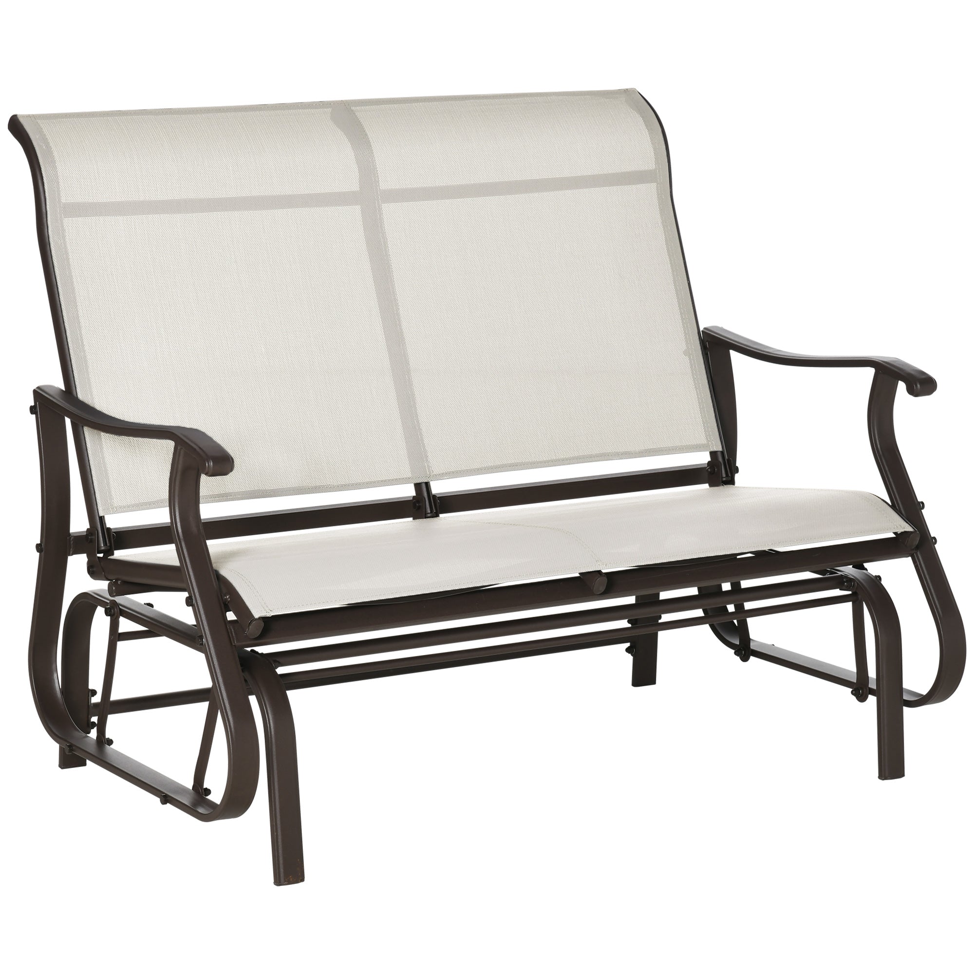 Outsunny 2-Person Outdoor Glider Chair, Patio Glider Rocking Chair with Mesh Seat and Backrest, Steel Frame for Outdoor, Backyard, Cream White