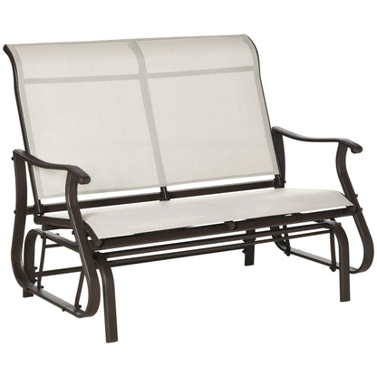 Outsunny 2-Person Outdoor Glider Chair, Patio Glider Rocking Chair with Mesh Seat and Backrest, Steel Frame for Outdoor, Backyard, Cream White