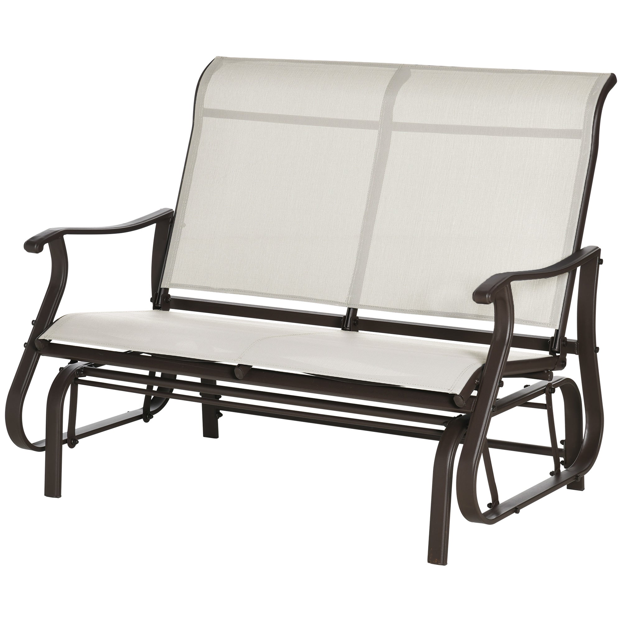 Outsunny 2-Person Outdoor Glider Chair, Patio Glider Rocking Chair with Mesh Seat and Backrest, Steel Frame for Outdoor, Backyard, Cream White