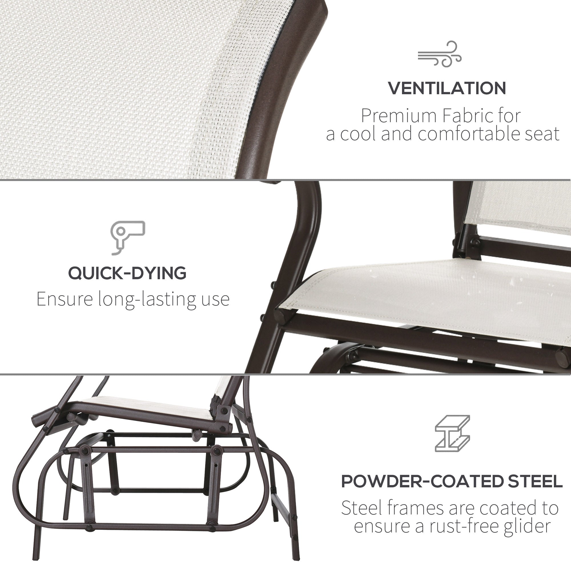 Outsunny 2-Person Outdoor Glider Chair, Patio Glider Rocking Chair with Mesh Seat and Backrest, Steel Frame for Outdoor, Backyard, Cream White