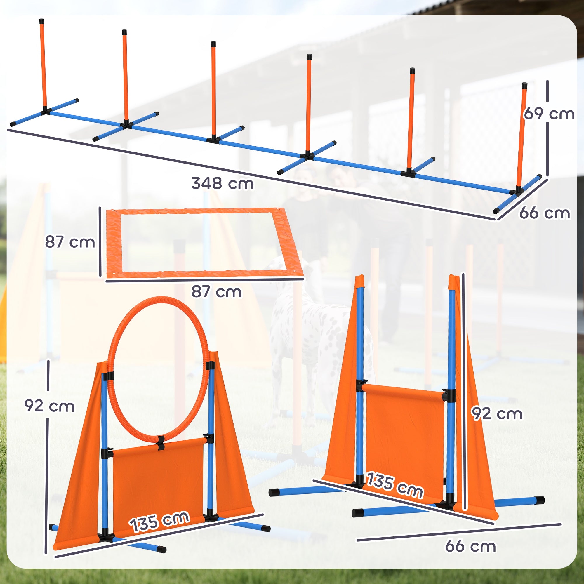 PawHut Dog Agility Equipment, 7-Piece Pet Agility Training Set with Weave Poles, Jump Ring and Hurdle, Pause Box and Carry Bag, Obstacle Training Course Kit, Orange