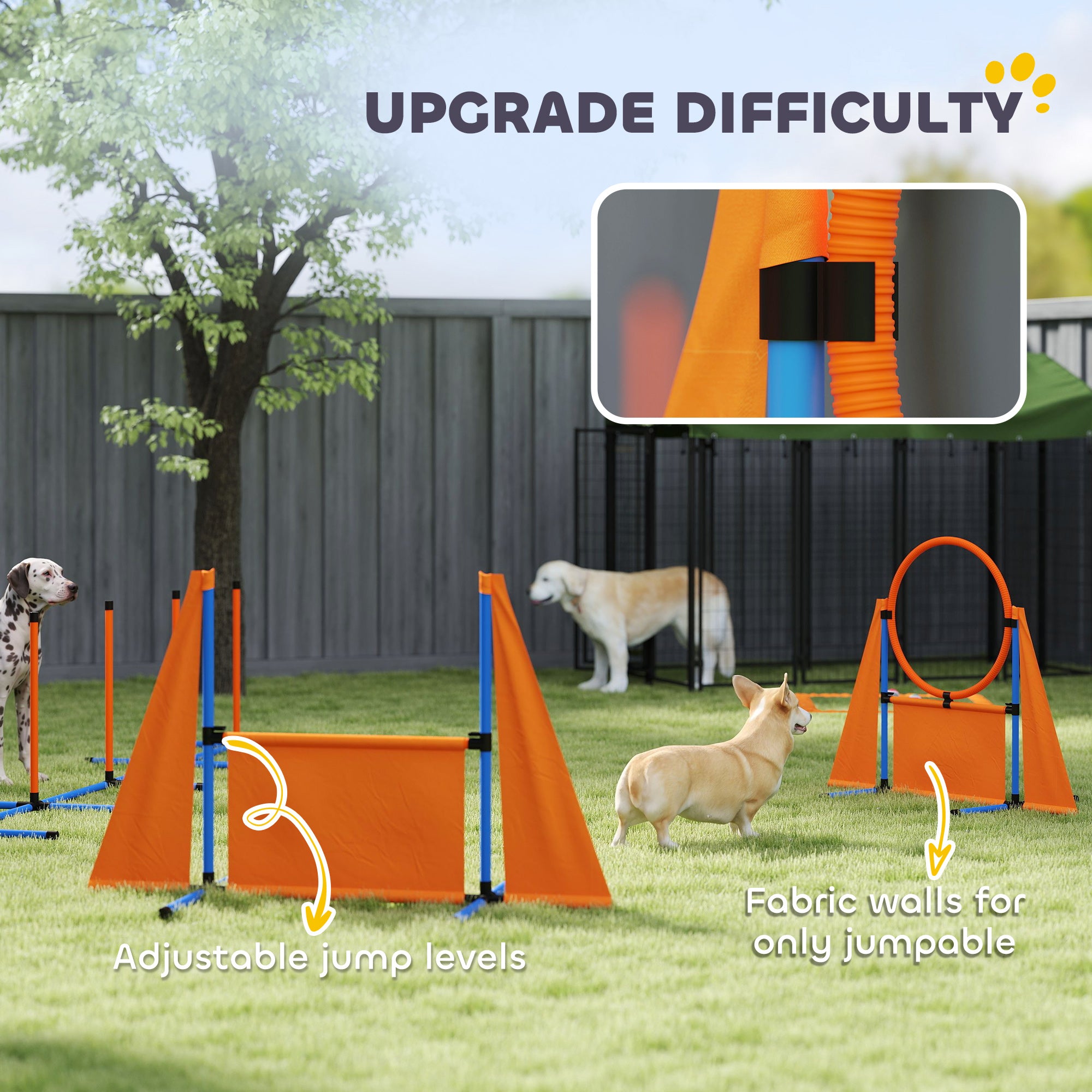 PawHut Dog Agility Equipment, 7-Piece Pet Agility Training Set with Weave Poles, Jump Ring and Hurdle, Pause Box and Carry Bag, Obstacle Training Course Kit, Orange