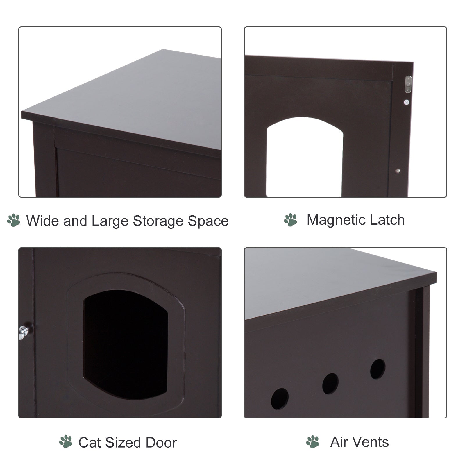 PawHut 2 in 1 Litter Box Enclosure Toilet Wooden Cat House Litter Tray Cover Pet Bed Home Furniture for Living Room Bedroom 51 x 48 x 51 cm (Dark Brown)