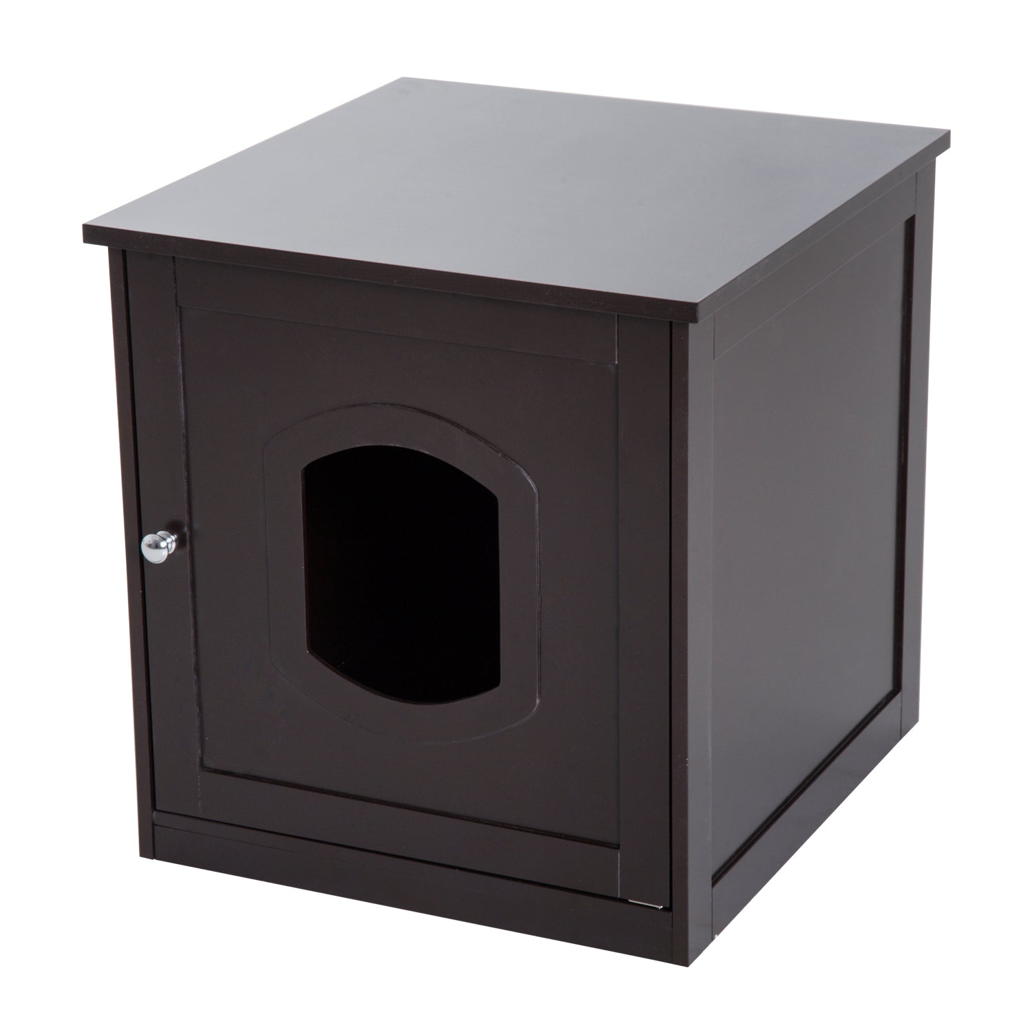 PawHut 2 in 1 Litter Box Enclosure Toilet Wooden Cat House Litter Tray Cover Pet Bed Home Furniture for Living Room Bedroom 51 x 48 x 51 cm (Dark Brown)