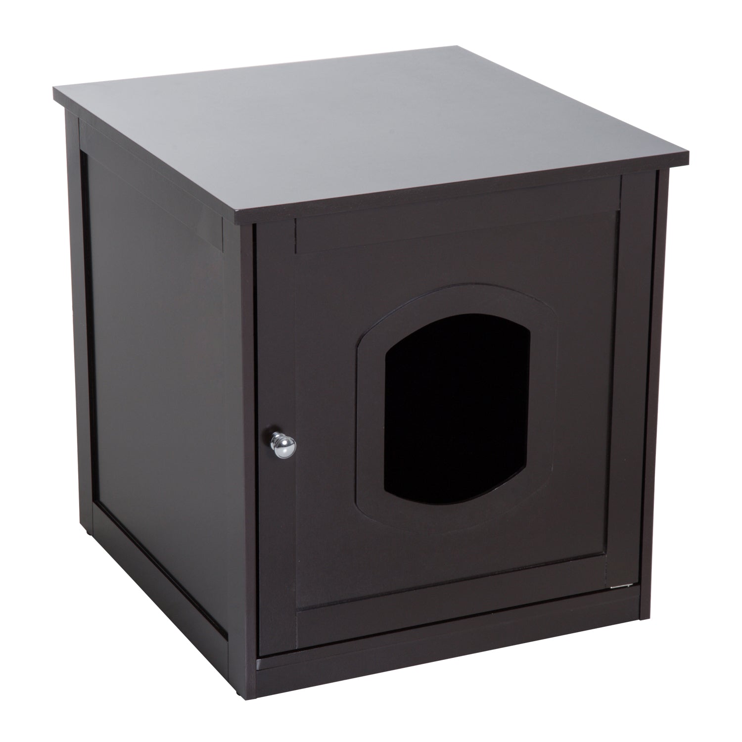 PawHut 2 in 1 Litter Box Enclosure Toilet Wooden Cat House Litter Tray Cover Pet Bed Home Furniture for Living Room Bedroom 51 x 48 x 51 cm (Dark Brown)