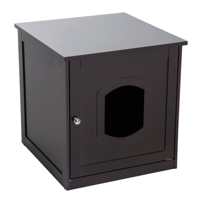 PawHut 2 in 1 Litter Box Enclosure Toilet Wooden Cat House Litter Tray Cover Pet Bed Home Furniture for Living Room Bedroom 51 x 48 x 51 cm (Dark Brown)