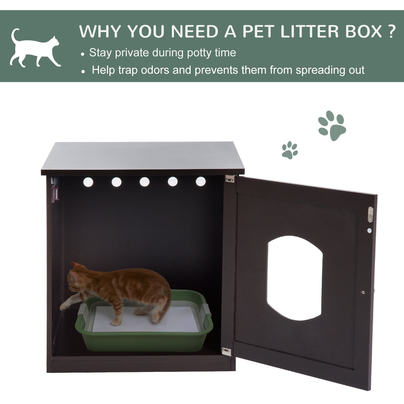 PawHut 2 in 1 Litter Box Enclosure Toilet Wooden Cat House Litter Tray Cover Pet Bed Home Furniture for Living Room Bedroom 51 x 48 x 51 cm (Dark Brown)