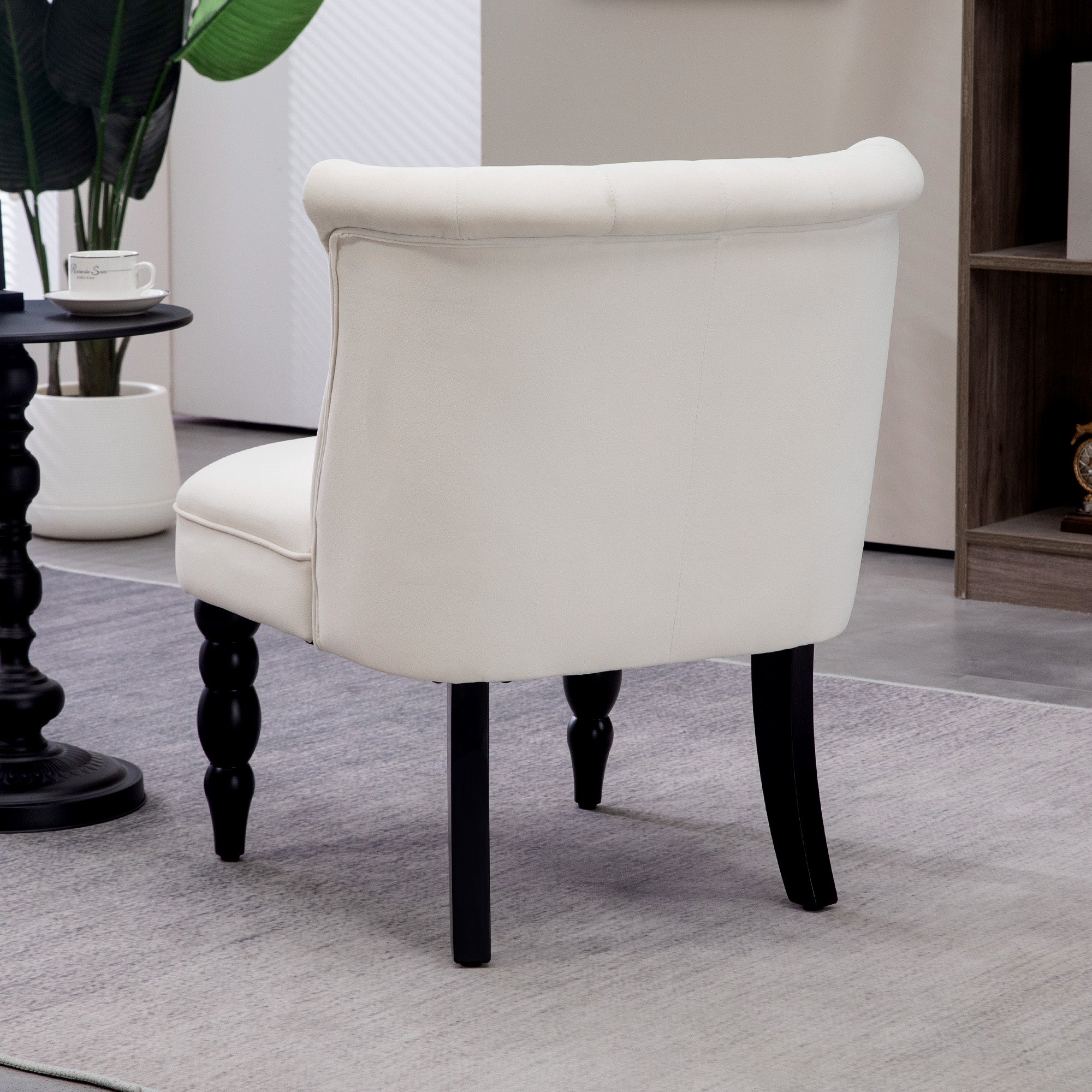 HOMCOM Vintage Leisure Accent Chair, Armless Chair with Button Tufted Straight Back, Turned Legs, Thick Sponge Padding for Living Room, Dining Room, Study, Cream White