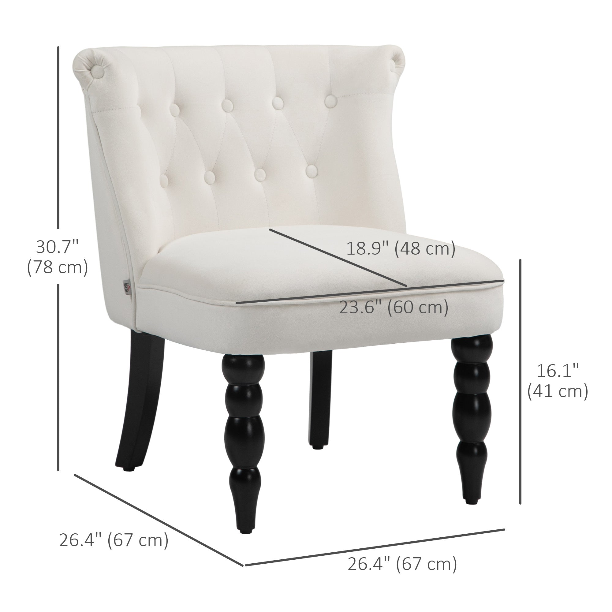 HOMCOM Vintage Leisure Accent Chair, Armless Chair with Button Tufted Straight Back, Turned Legs, Thick Sponge Padding for Living Room, Dining Room, Study, Cream White