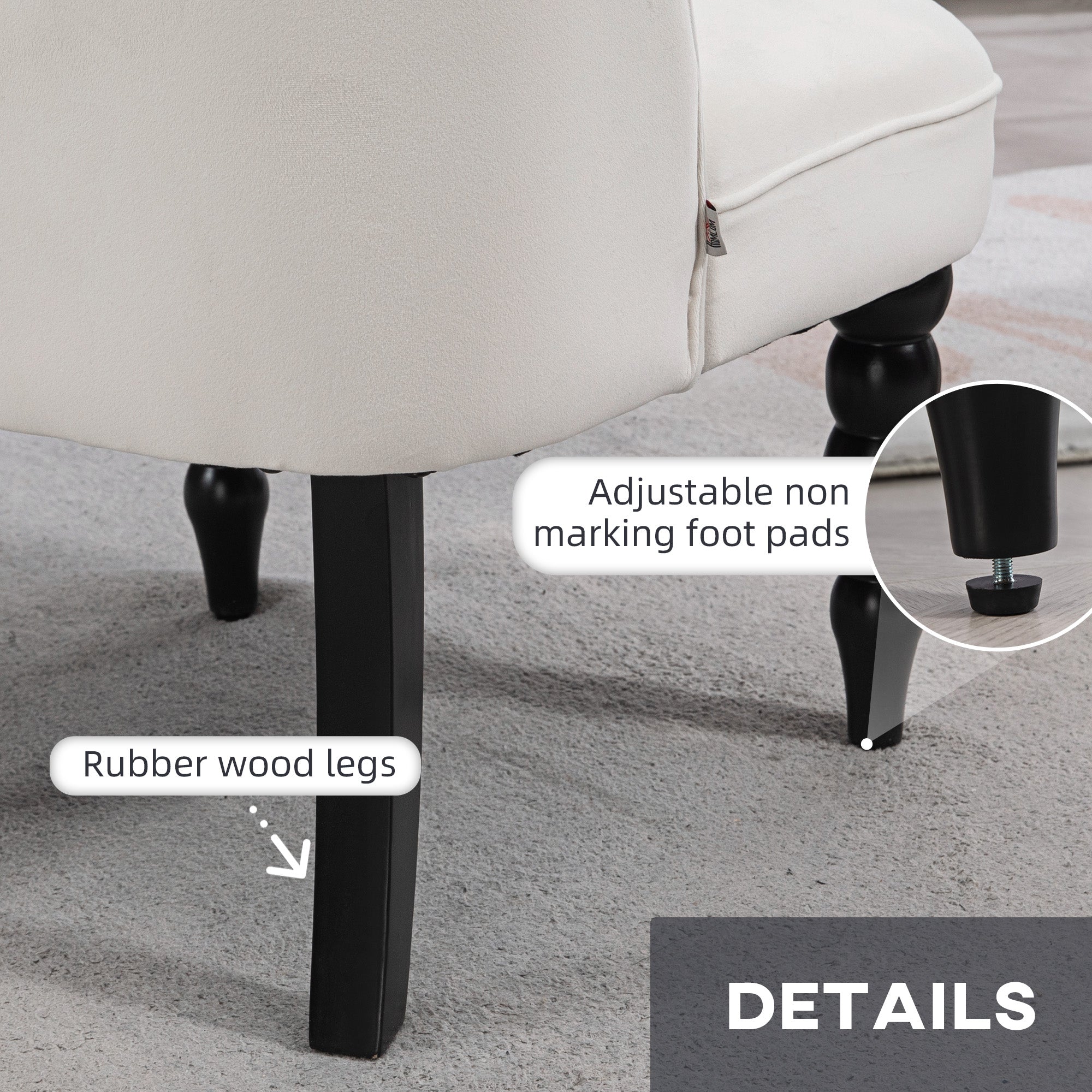 HOMCOM Vintage Leisure Accent Chair, Armless Chair with Button Tufted Straight Back, Turned Legs, Thick Sponge Padding for Living Room, Dining Room, Study, Cream White