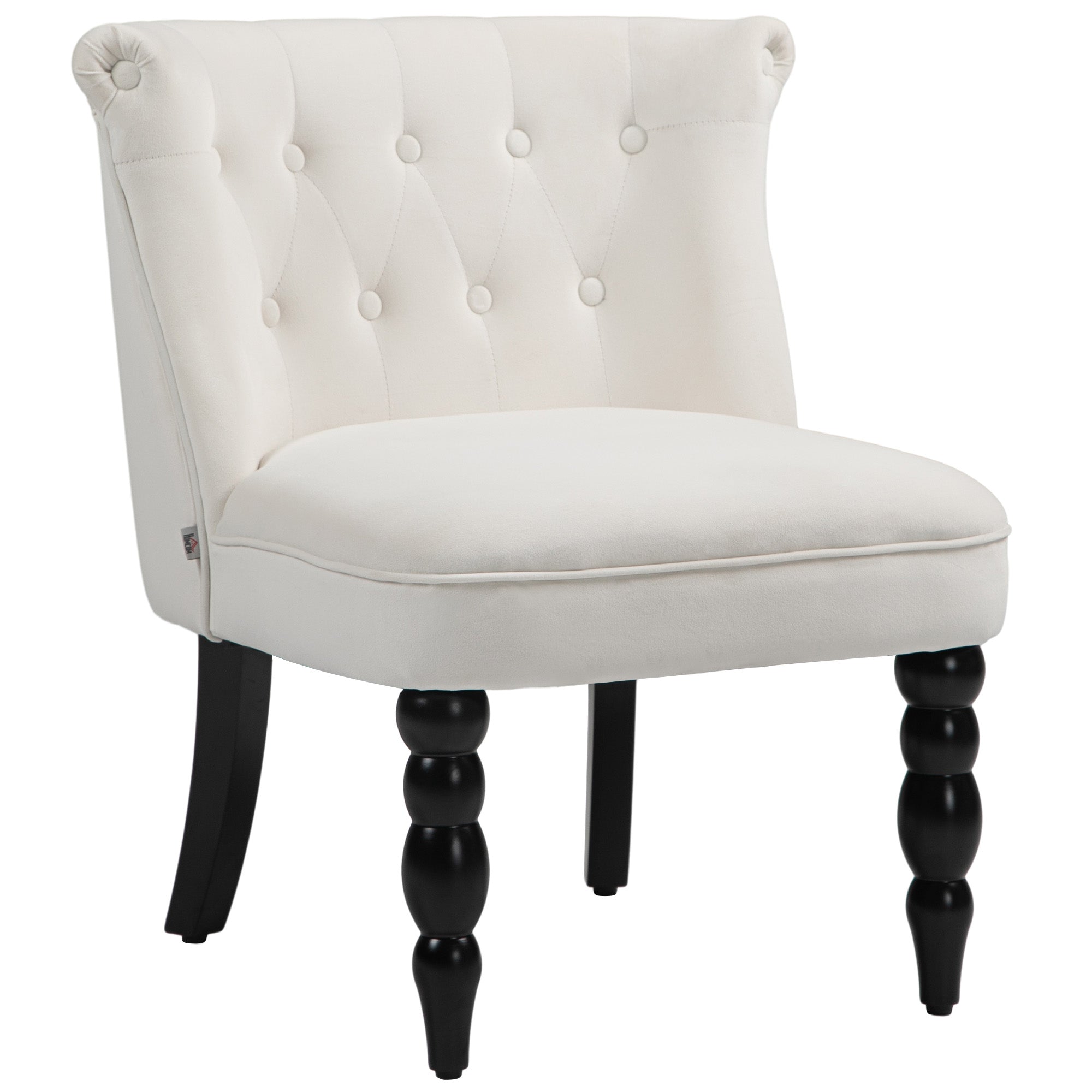 HOMCOM Vintage Leisure Accent Chair, Armless Chair with Button Tufted Straight Back, Turned Legs, Thick Sponge Padding for Living Room, Dining Room, Study, Cream White