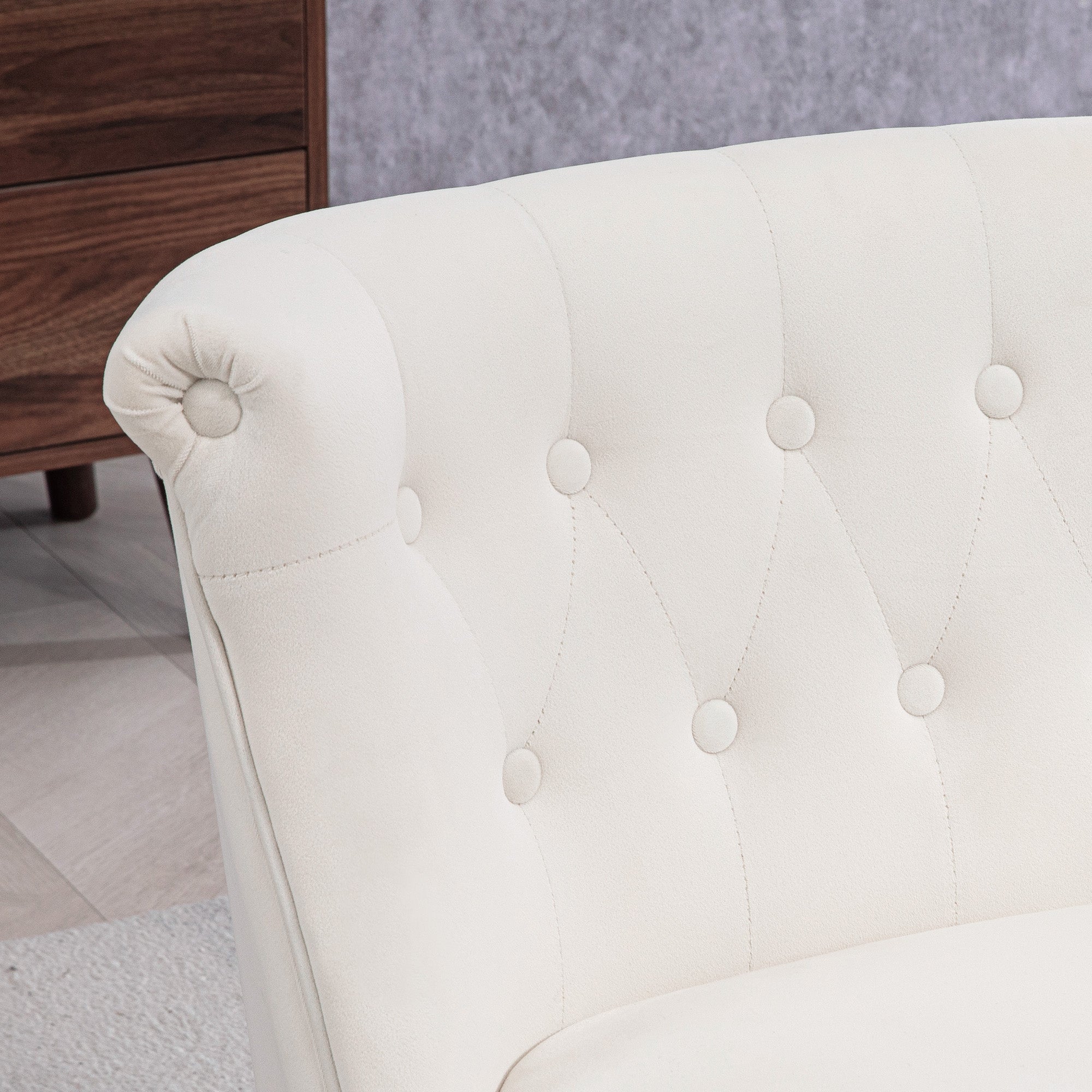 HOMCOM Vintage Leisure Accent Chair, Armless Chair with Button Tufted Straight Back, Turned Legs, Thick Sponge Padding for Living Room, Dining Room, Study, Cream White