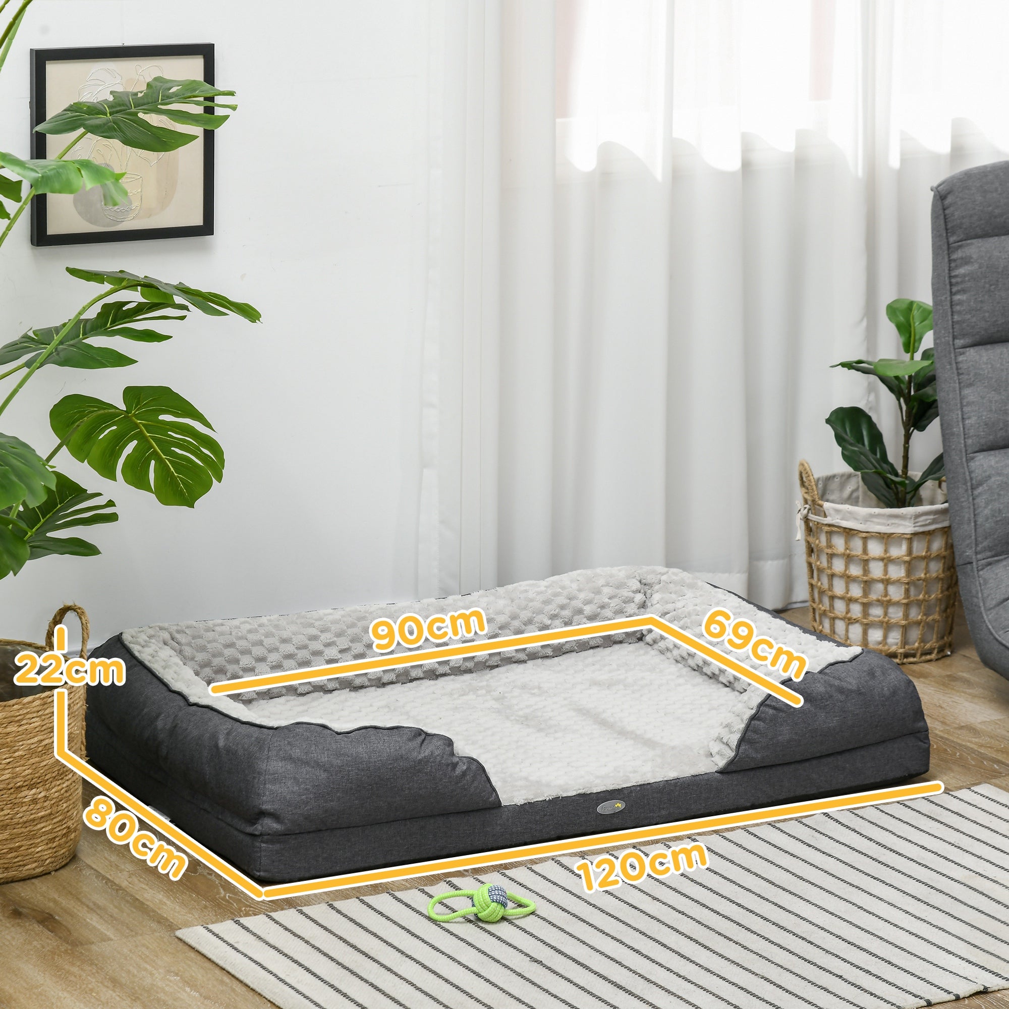 PawHut Dog Sofa Bed Pet Bed Dog Mattress with Removable Washable Cover, Anti-Slip Bottom, for Large Sized Dogs, 120L x 80W x 22Hcm - Charcoal Grey