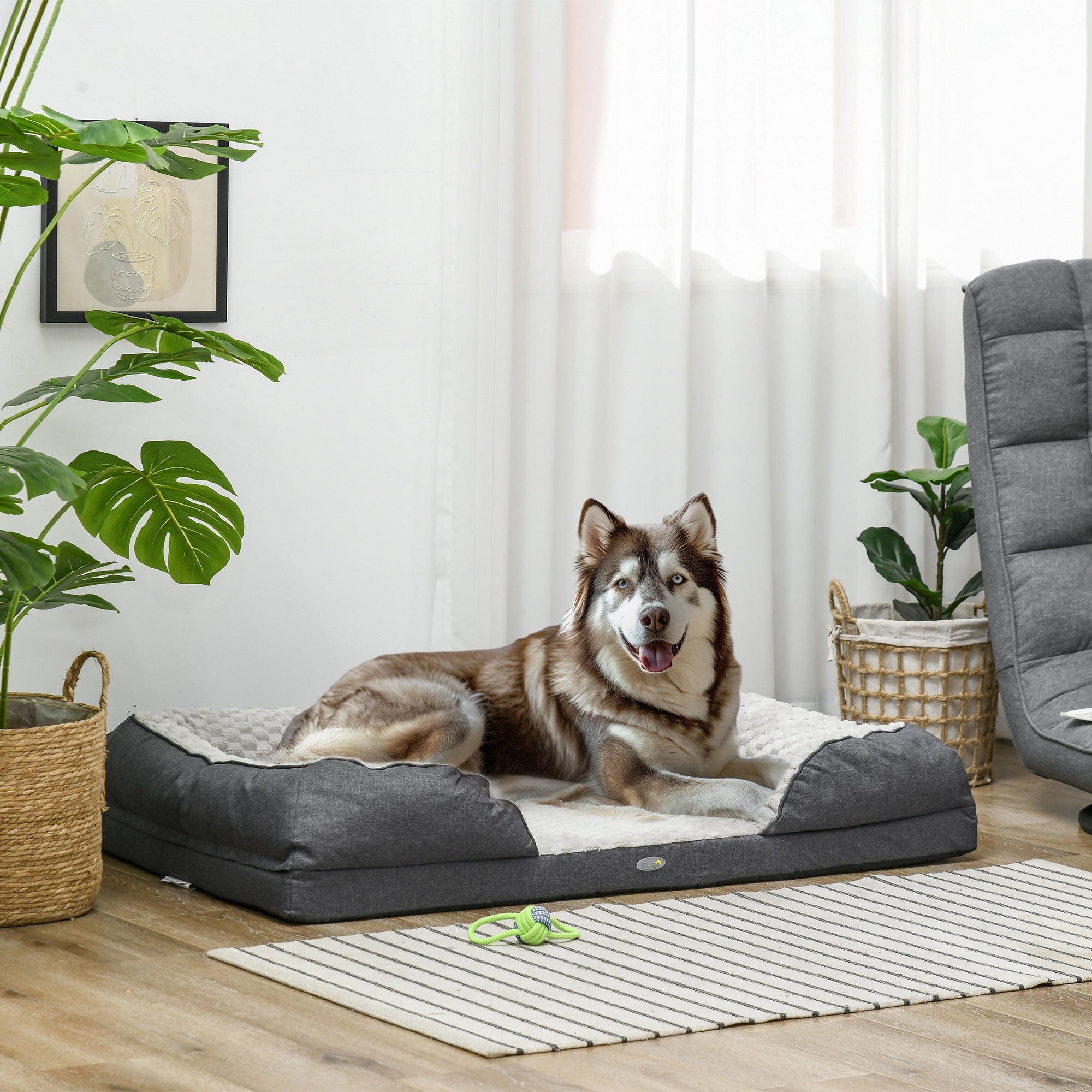 PawHut Dog Sofa Bed Pet Bed Dog Mattress with Removable Washable Cover, Anti-Slip Bottom, for Large Sized Dogs, 120L x 80W x 22Hcm - Charcoal Grey