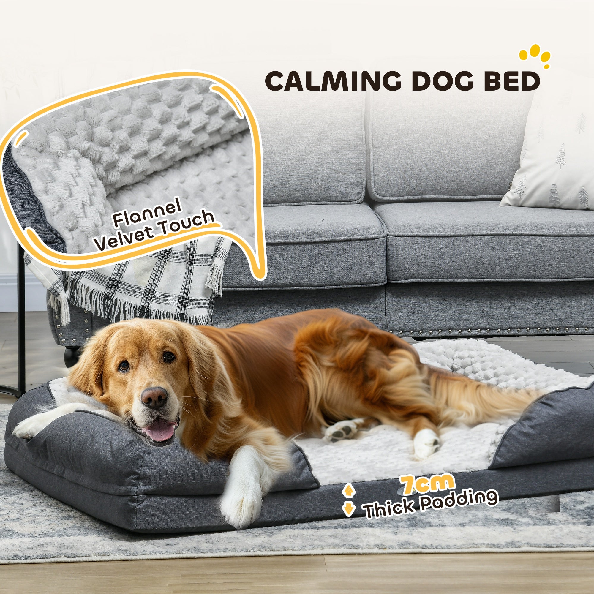 PawHut Dog Sofa Bed Pet Bed Dog Mattress with Removable Washable Cover, Anti-Slip Bottom, for Large Sized Dogs, 120L x 80W x 22Hcm - Charcoal Grey