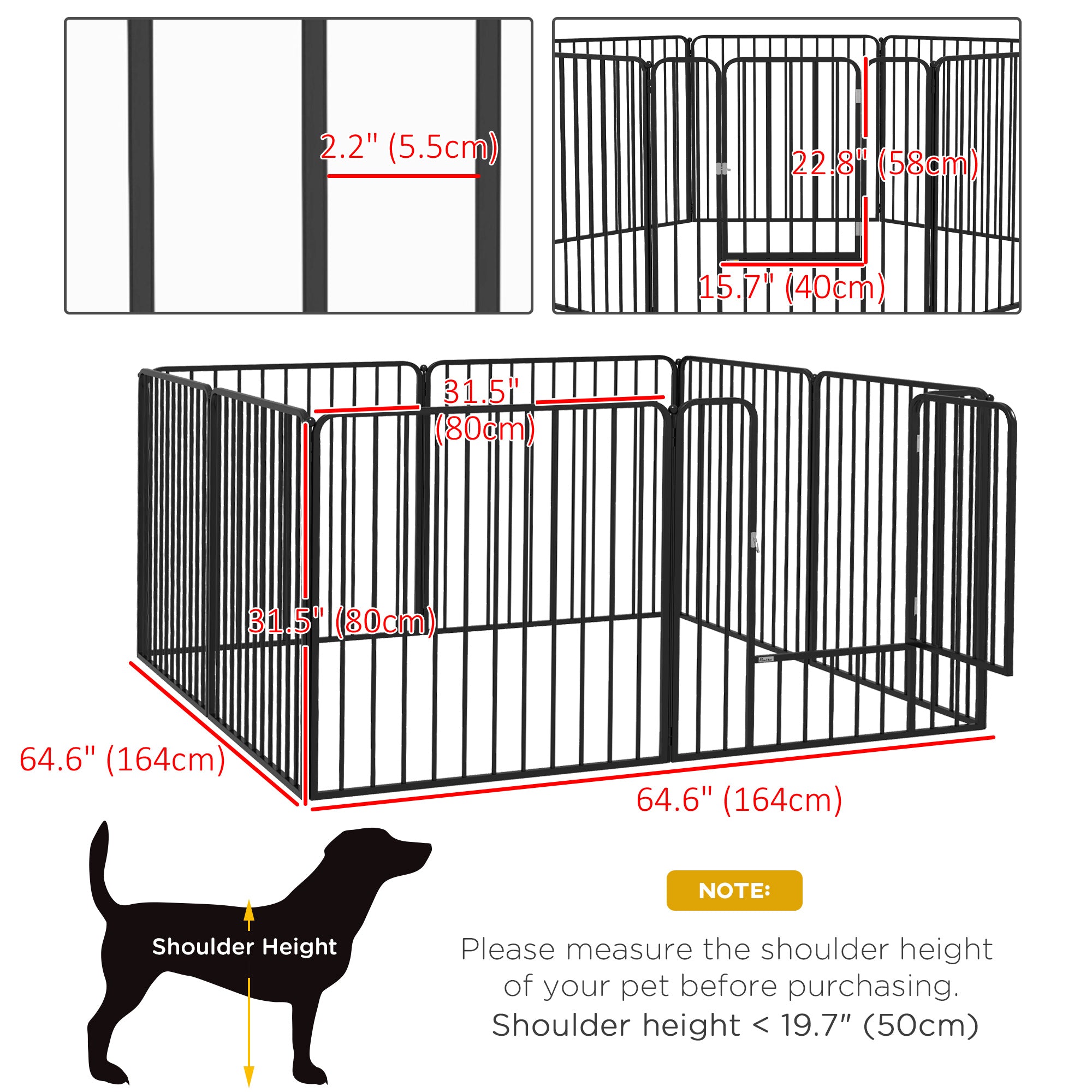 PawHut Heavy Duty Dog Playpen, Steel Dog Pen with Door, Pet Exercise Fence, Outdoor Indoor DIY Design for Small and Medium Dogs, 31.5" Height, 8 Panels