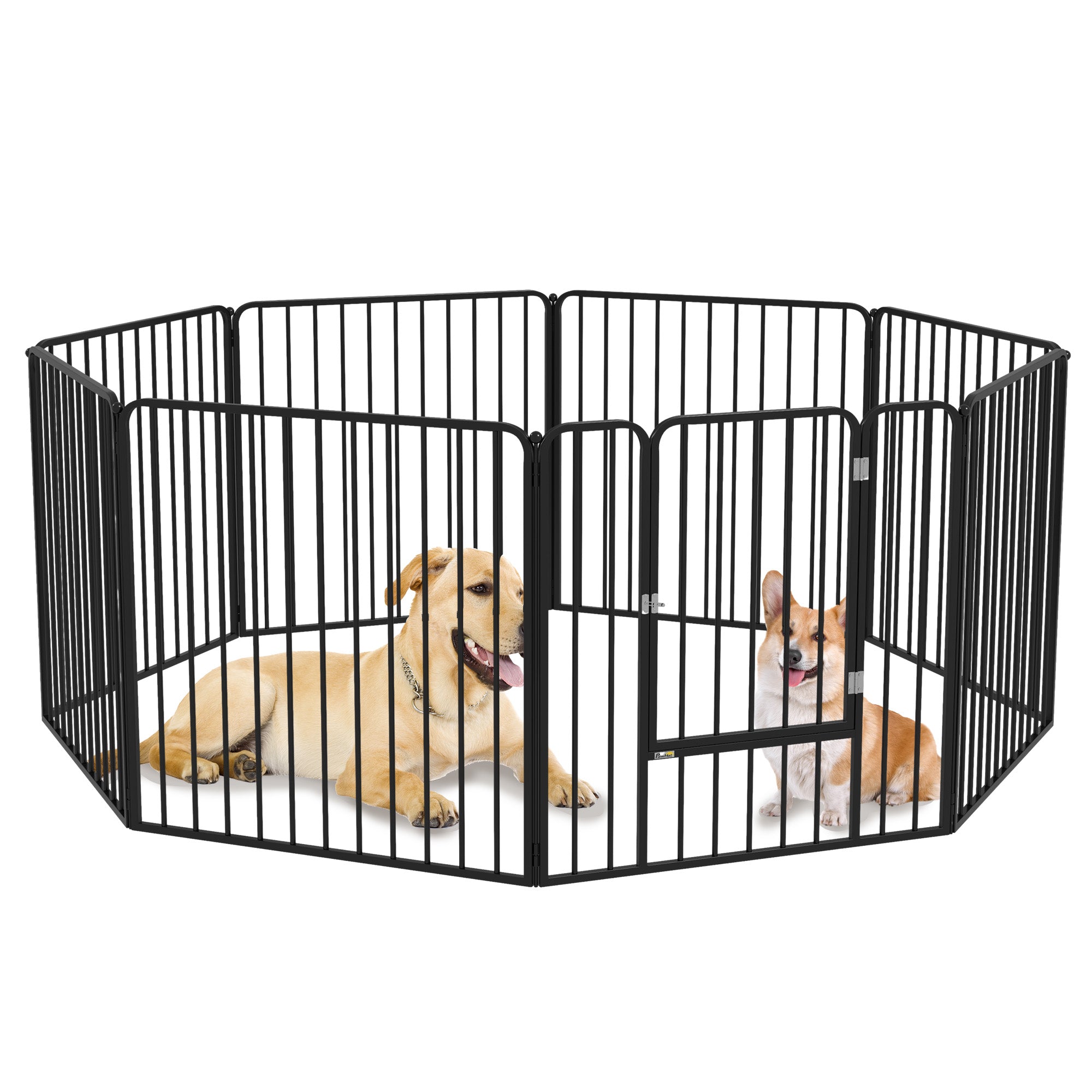PawHut Heavy Duty Dog Playpen, Steel Dog Pen with Door, Pet Exercise Fence, Outdoor Indoor DIY Design for Small and Medium Dogs, 31.5