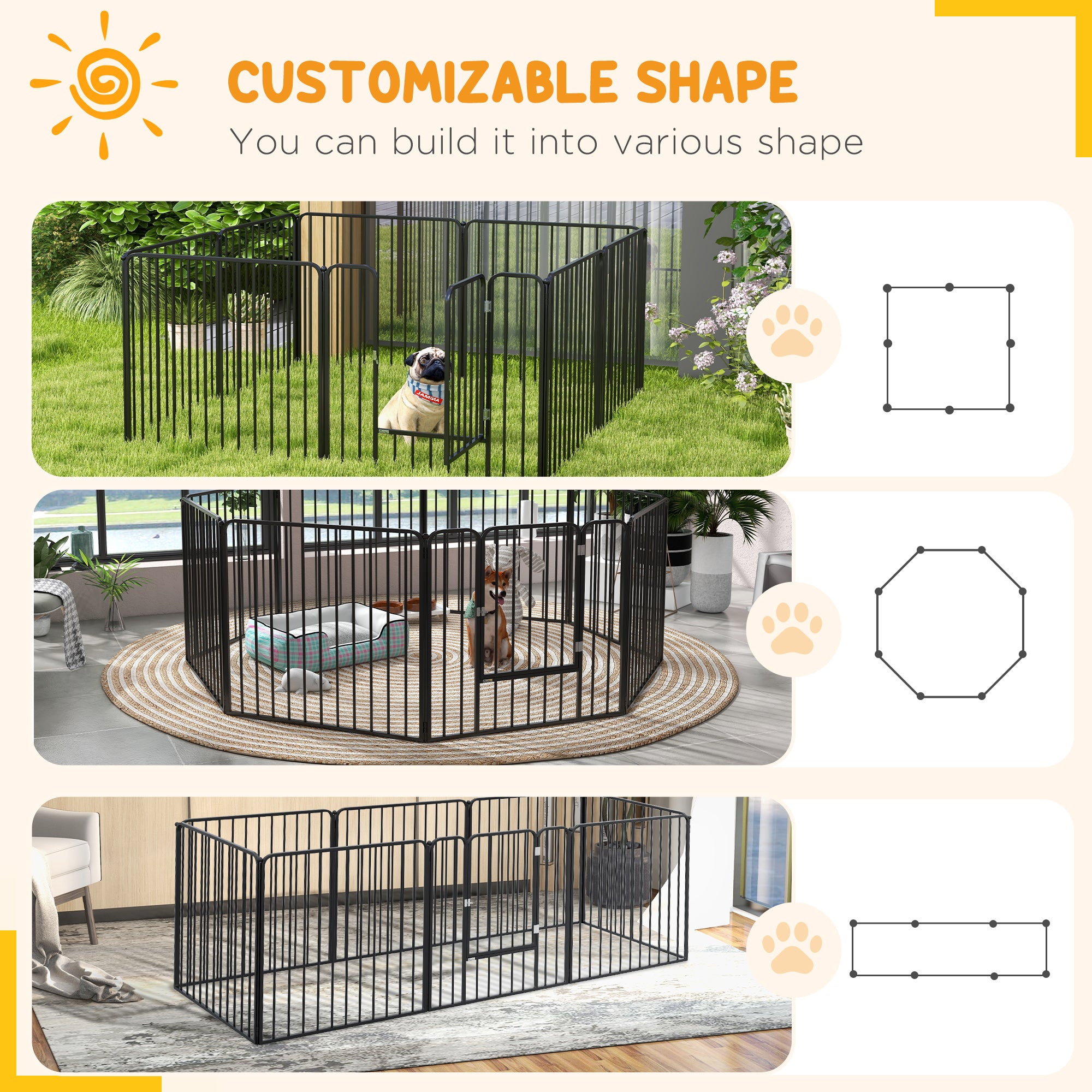 PawHut Heavy Duty Dog Playpen, Steel Dog Pen with Door, Pet Exercise Fence, Outdoor Indoor DIY Design for Small and Medium Dogs, 31.5" Height, 8 Panels