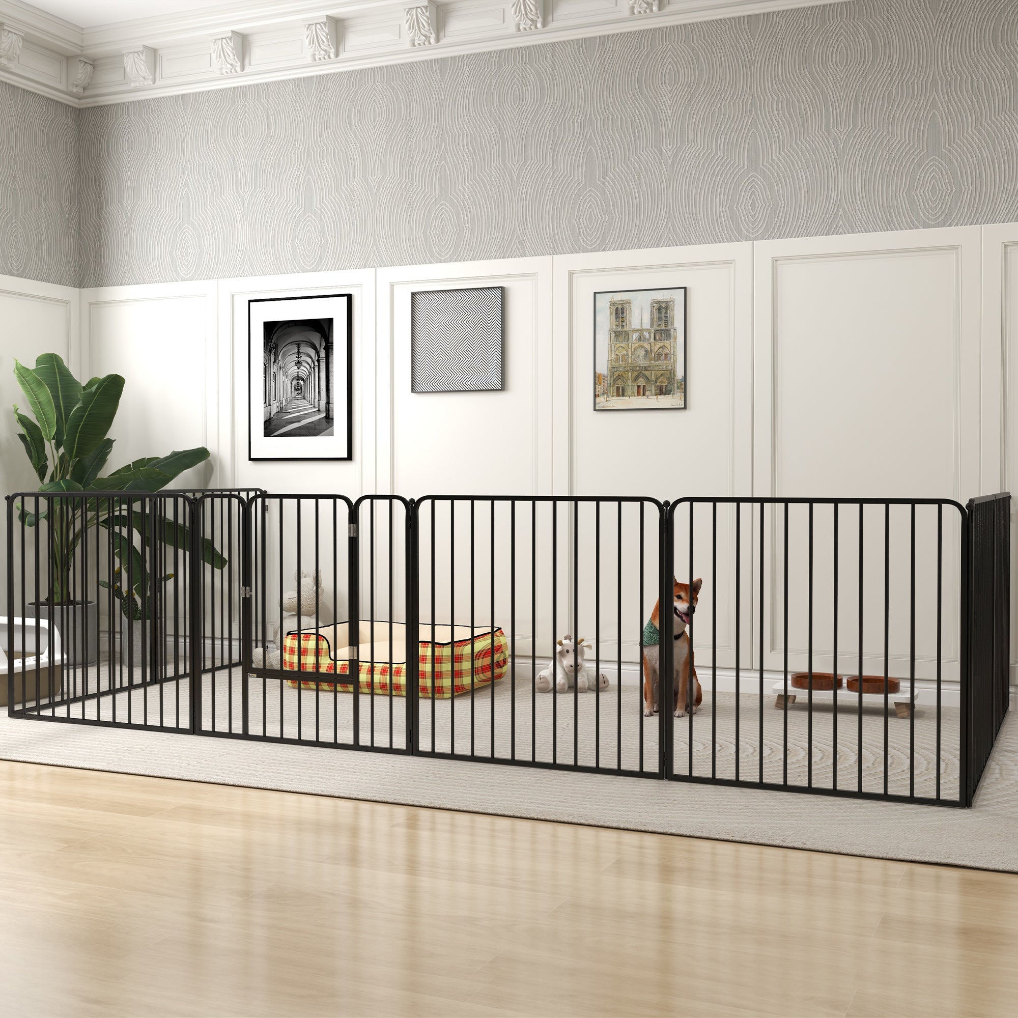 PawHut Heavy Duty Dog Playpen, 8 Panels Dog Pen, 80cm Height Pet Playpen Exercise Pen, with Door, for Small and Medium Dogs