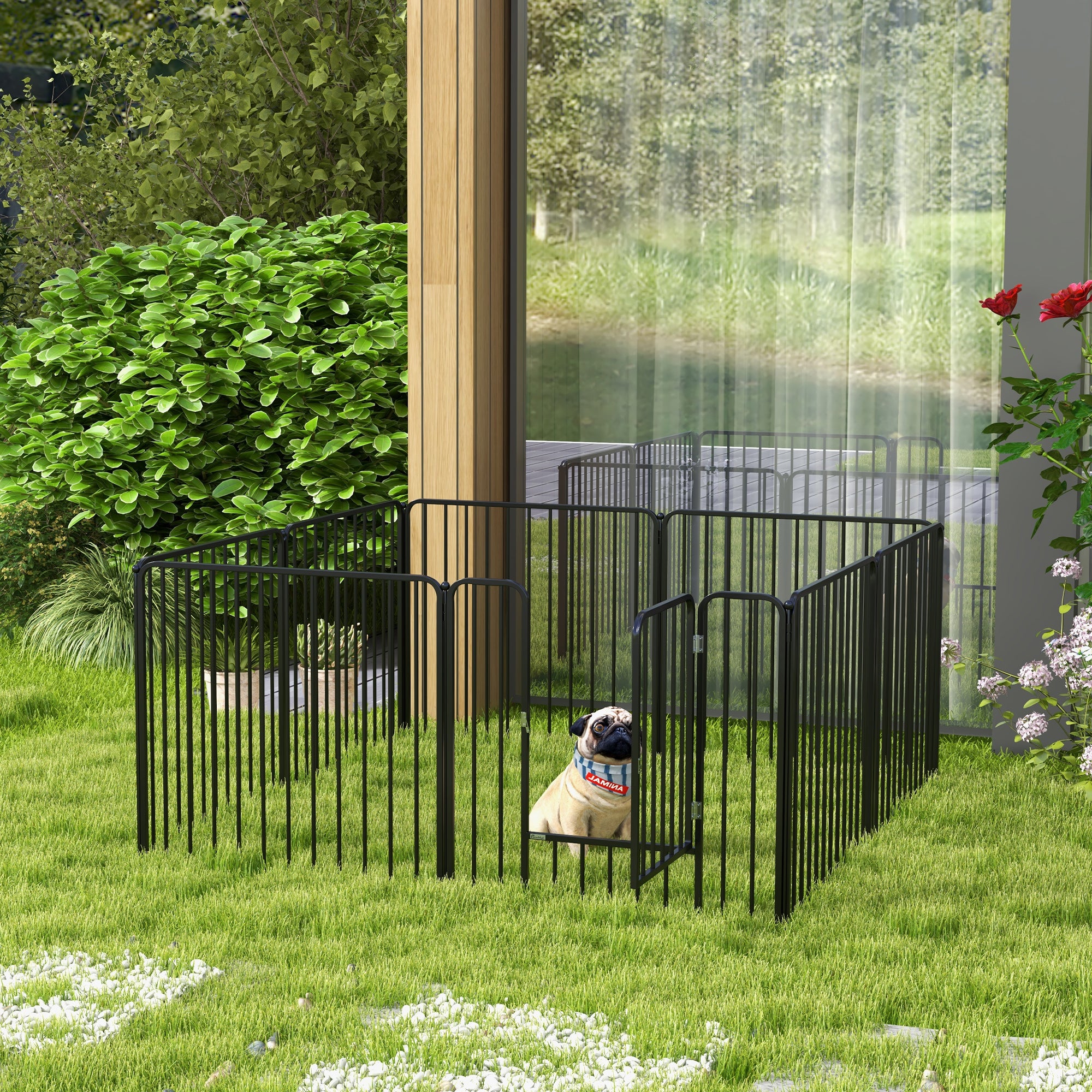 PawHut Heavy Duty Dog Playpen, 8 Panels Dog Pen, 80cm Height Pet Playpen Exercise Pen, with Door, for Small and Medium Dogs