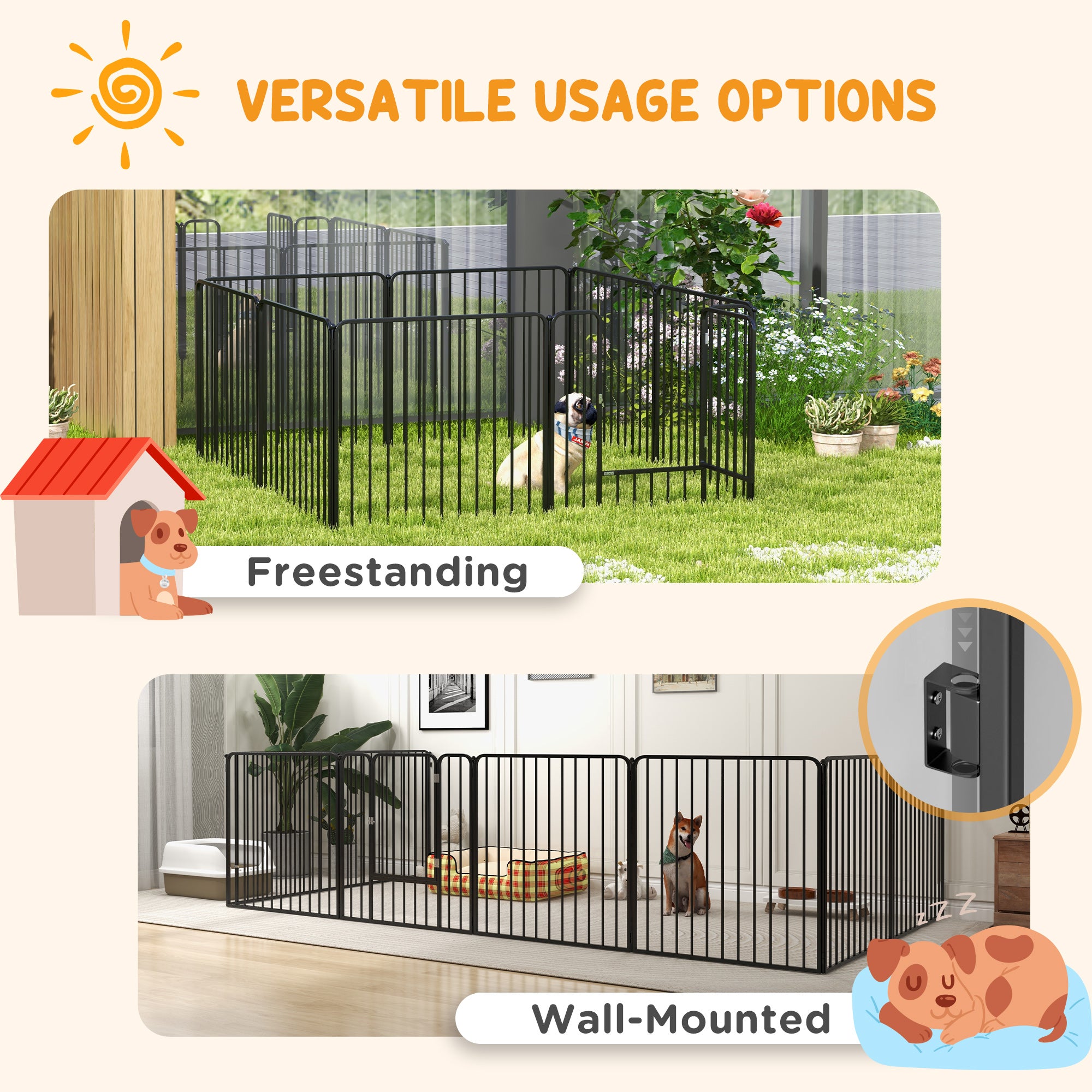 PawHut Heavy Duty Dog Playpen, Steel Dog Pen with Door, Pet Exercise Fence, Outdoor Indoor DIY Design for Small and Medium Dogs, 31.5" Height, 8 Panels