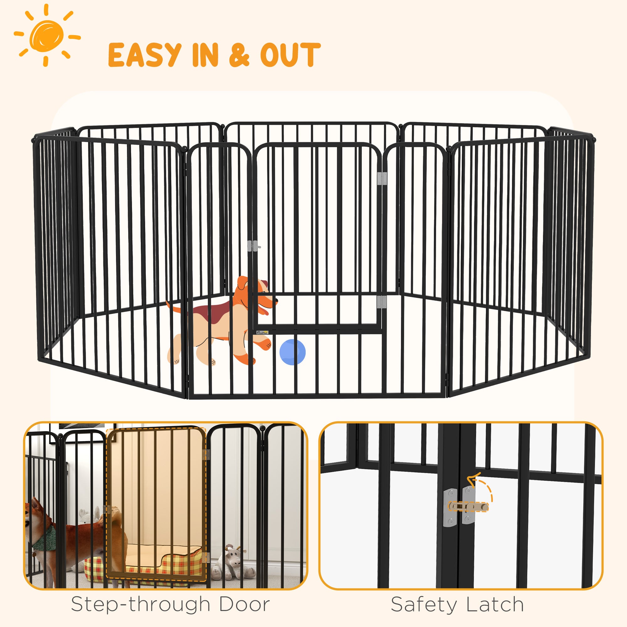 PawHut Heavy Duty Dog Playpen, Steel Dog Pen with Door, Pet Exercise Fence, Outdoor Indoor DIY Design for Small and Medium Dogs, 31.5" Height, 8 Panels