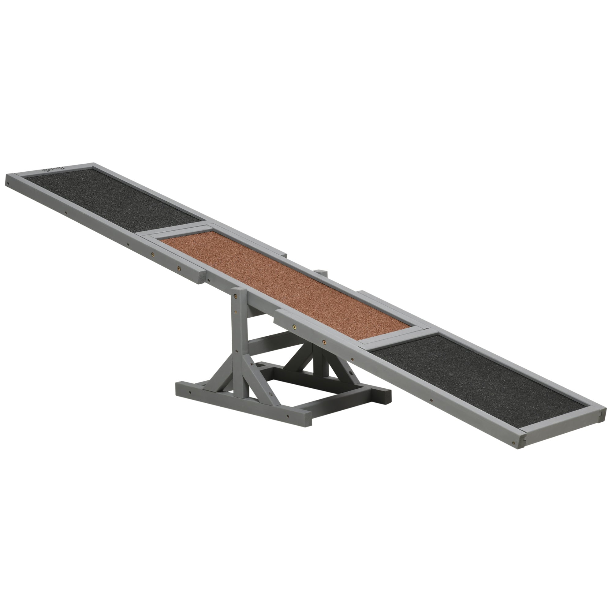 PawHut Wood Pet Seesaw Platform Dog Agility Training Equipment Run Game Toy Weather Resistant Pet Supplies Grey